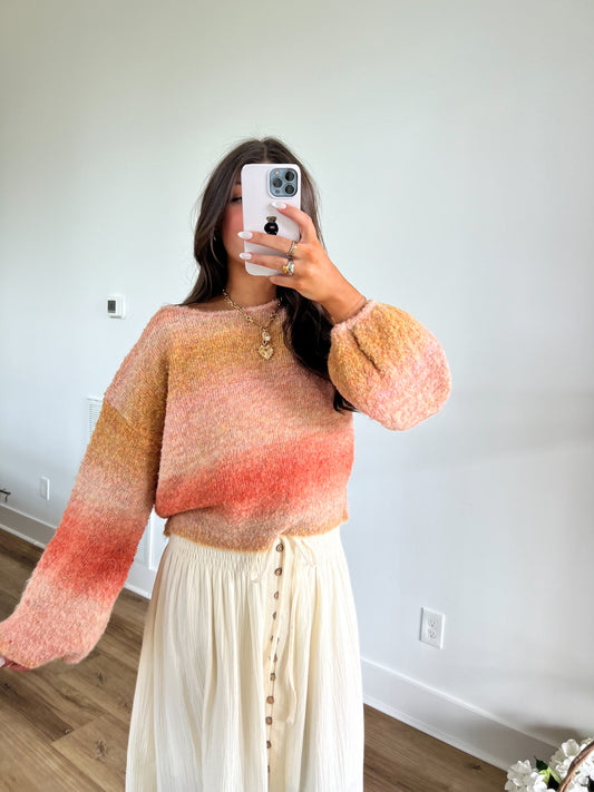 Peach Ombre Balloon Sleeve Sweater (Restock)