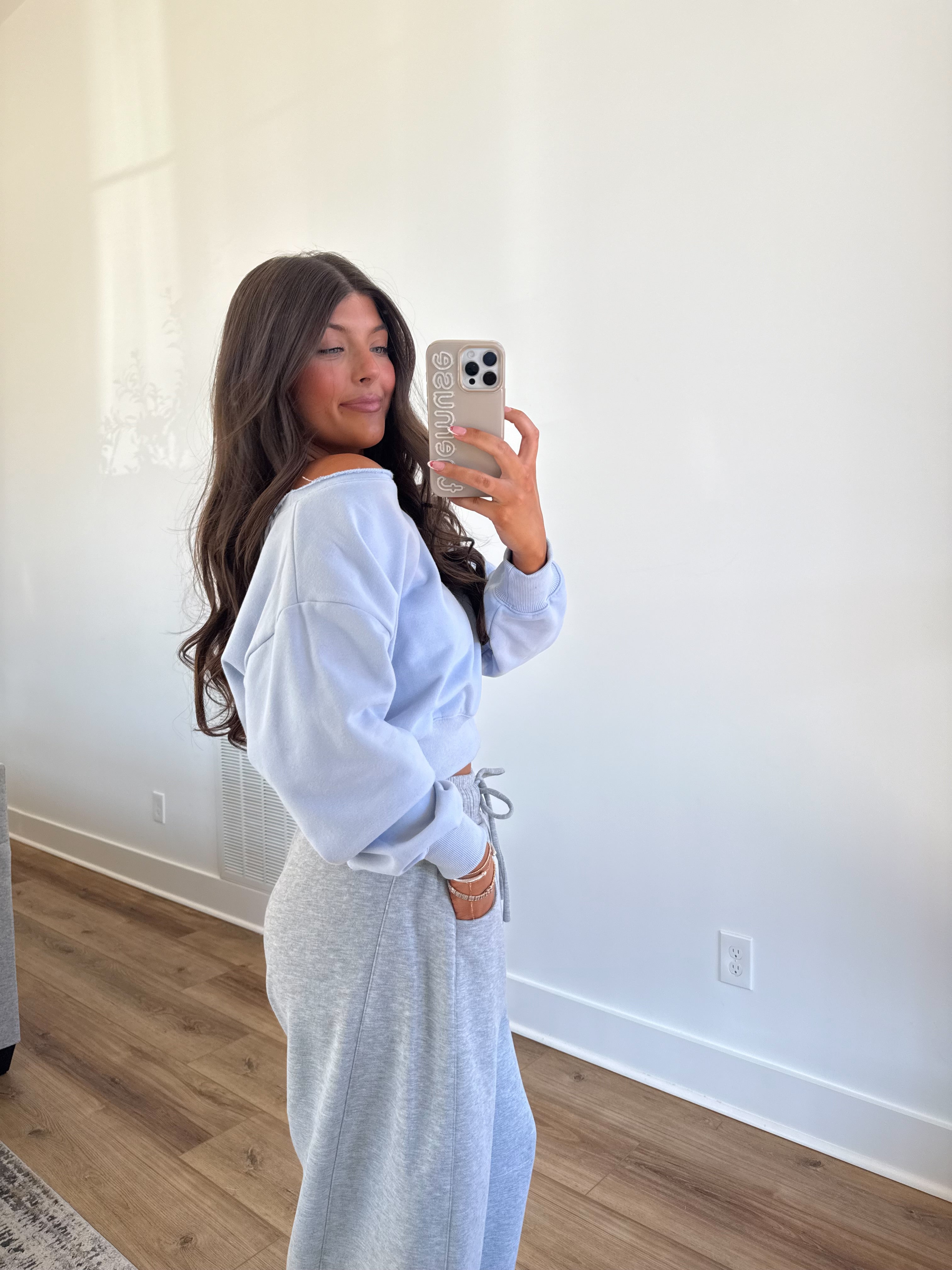 Slouch Off The Shoulder Sweatshirt (Blue)