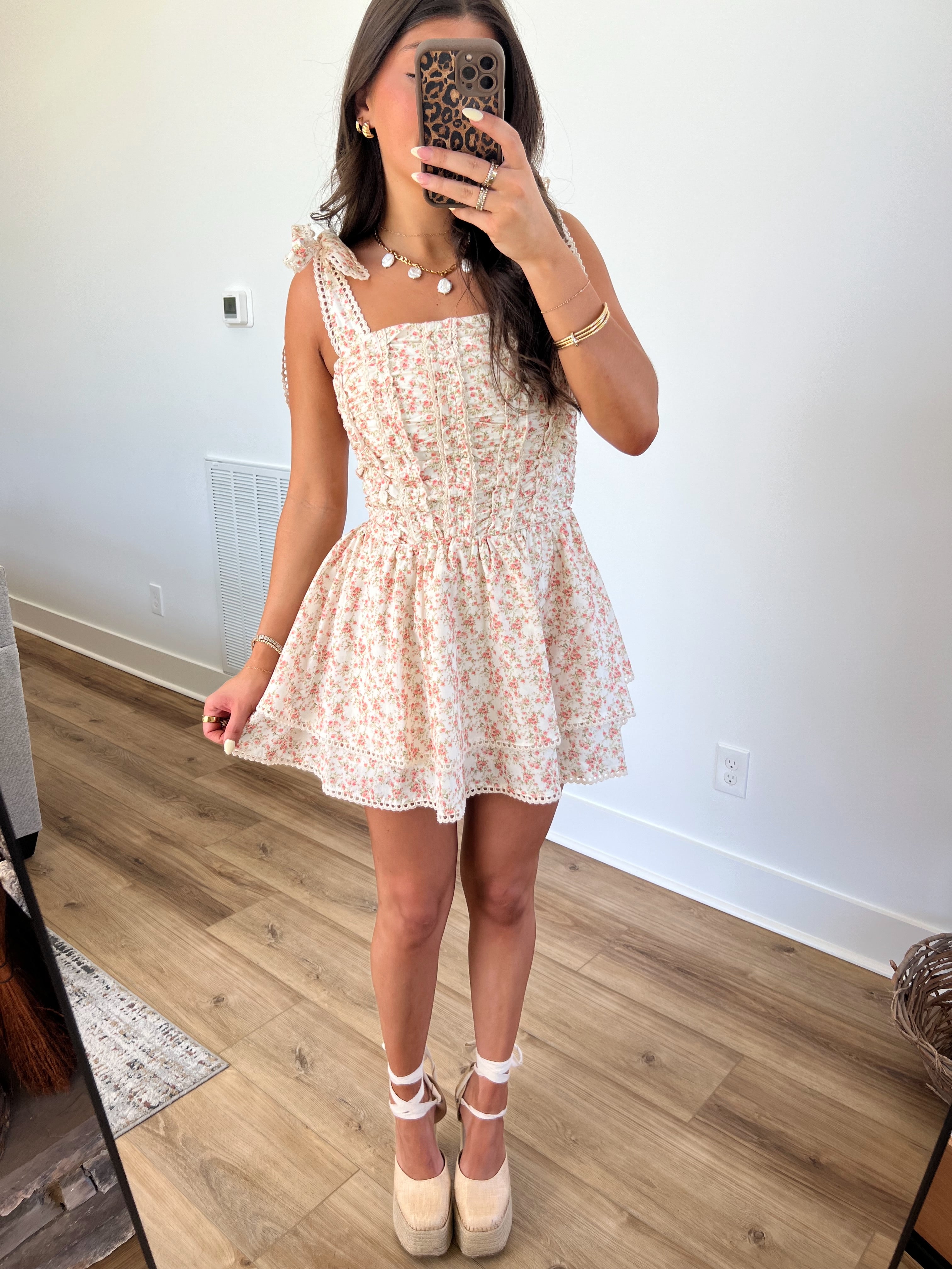 Vintage Core Mini Dress (Cream)