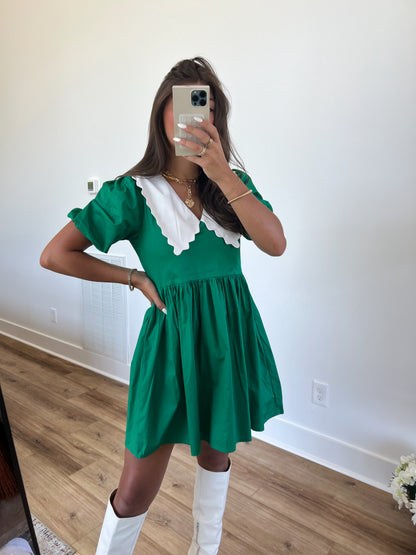 Peter Pan Collar Mini Dress (Kelly Green)