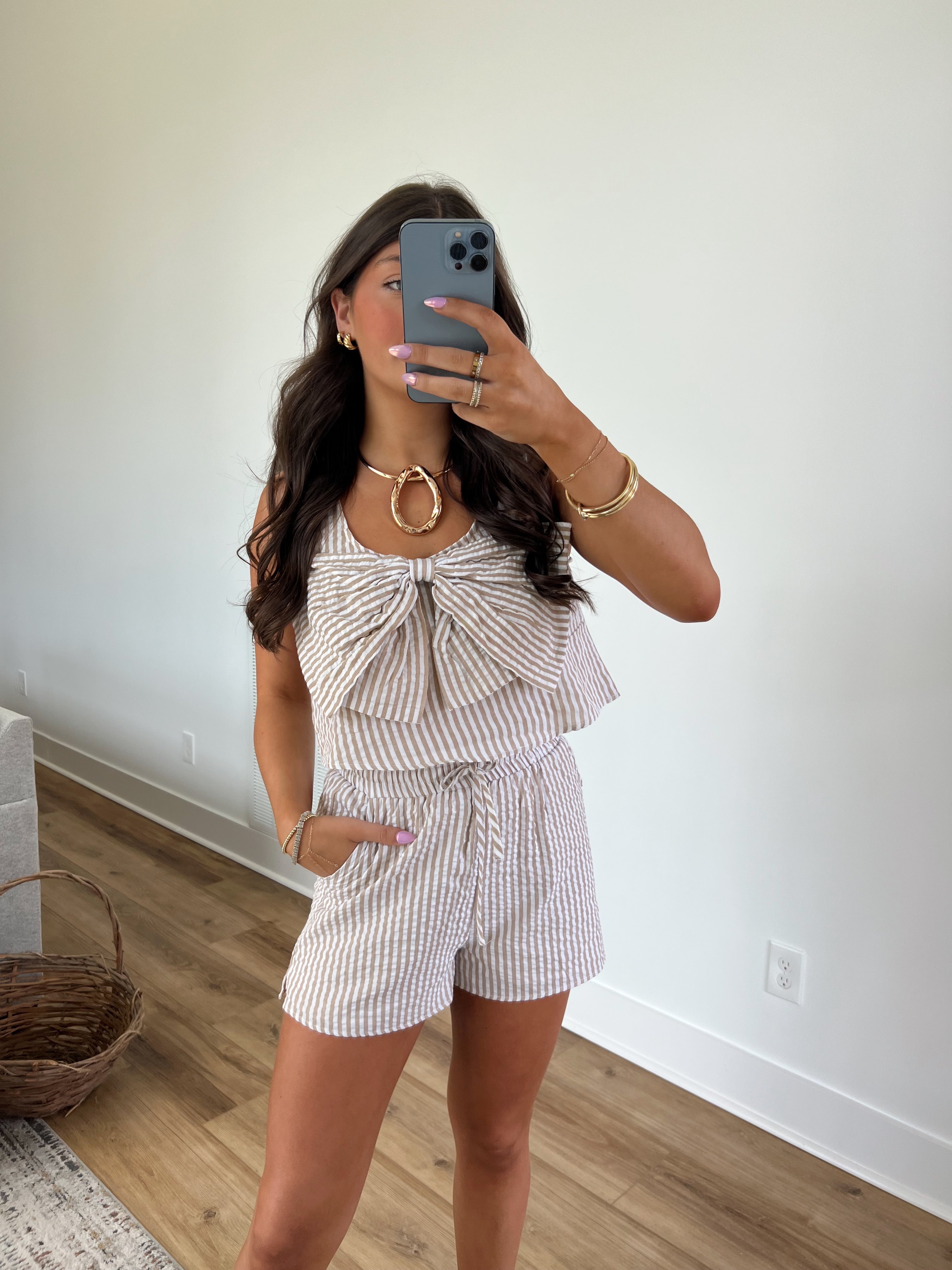 Taupe Pinstripe Resort Set