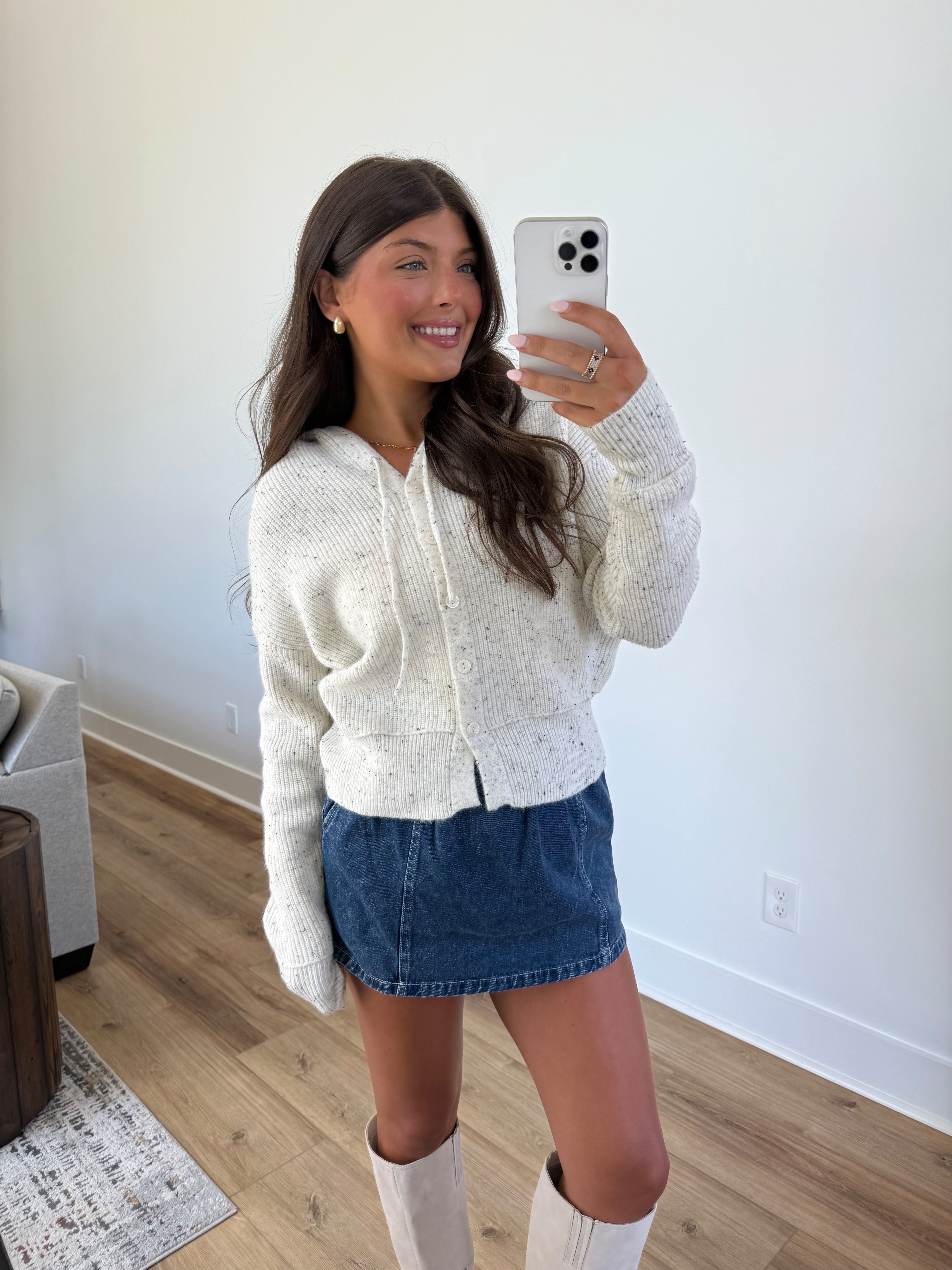 Oatmeal Speckle Hoodie Cardigan