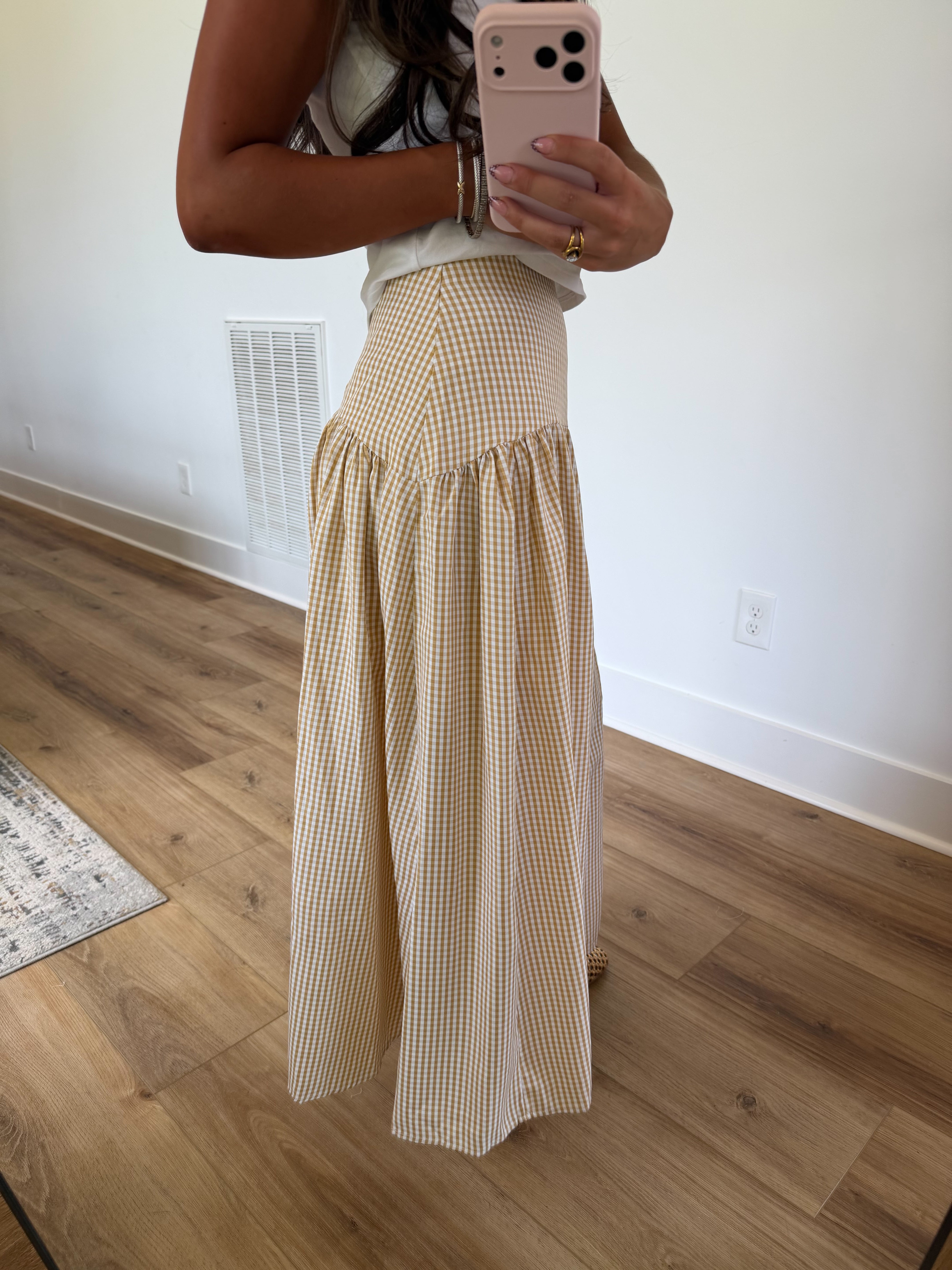 Honey Gingham Midi Skirt