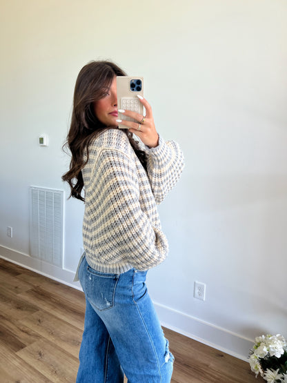 Chunky Knit Stripe Sweater (Slate Blue)