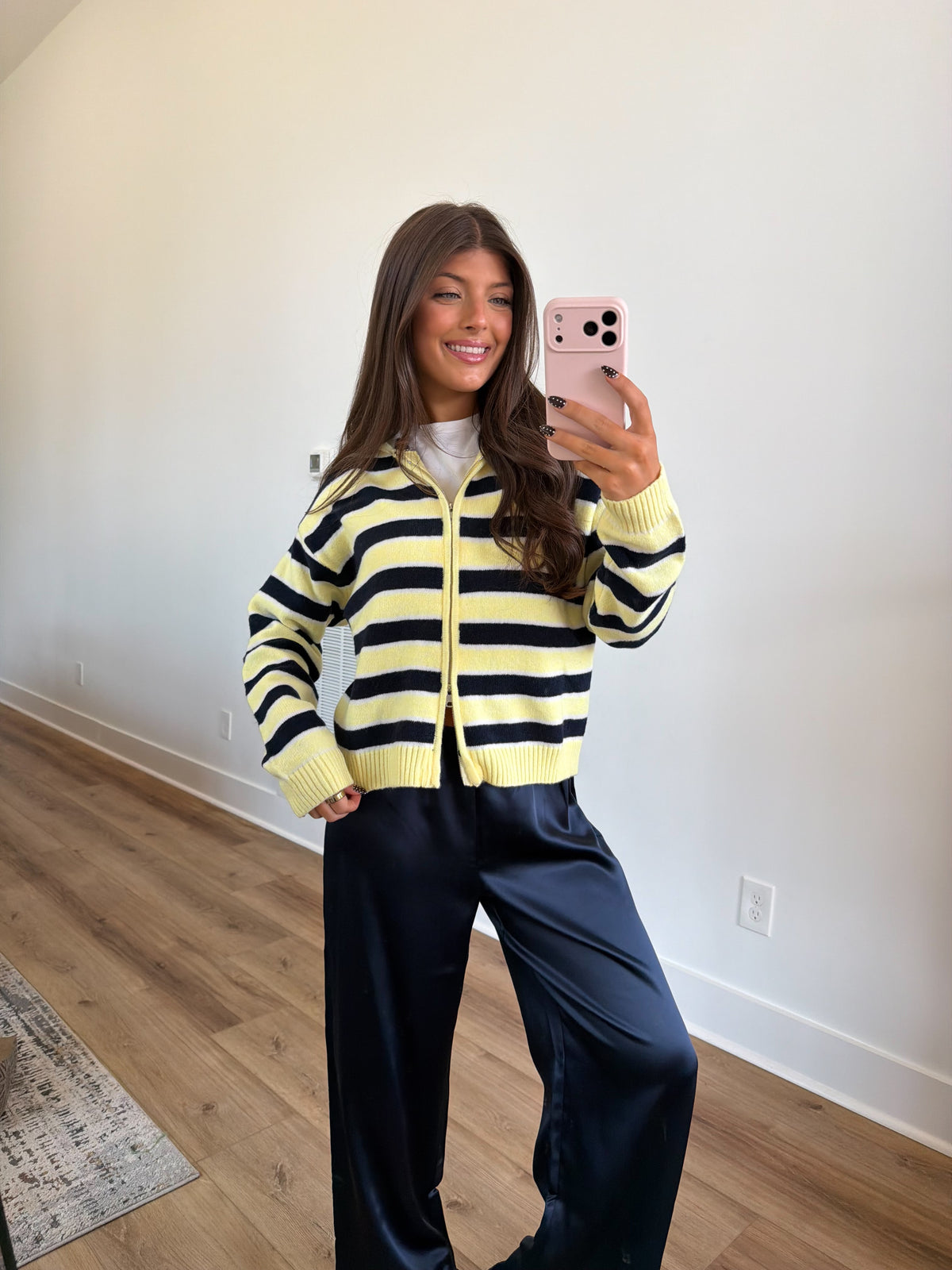 Two Tone Stripe Zip Up (Yellow/Navy)