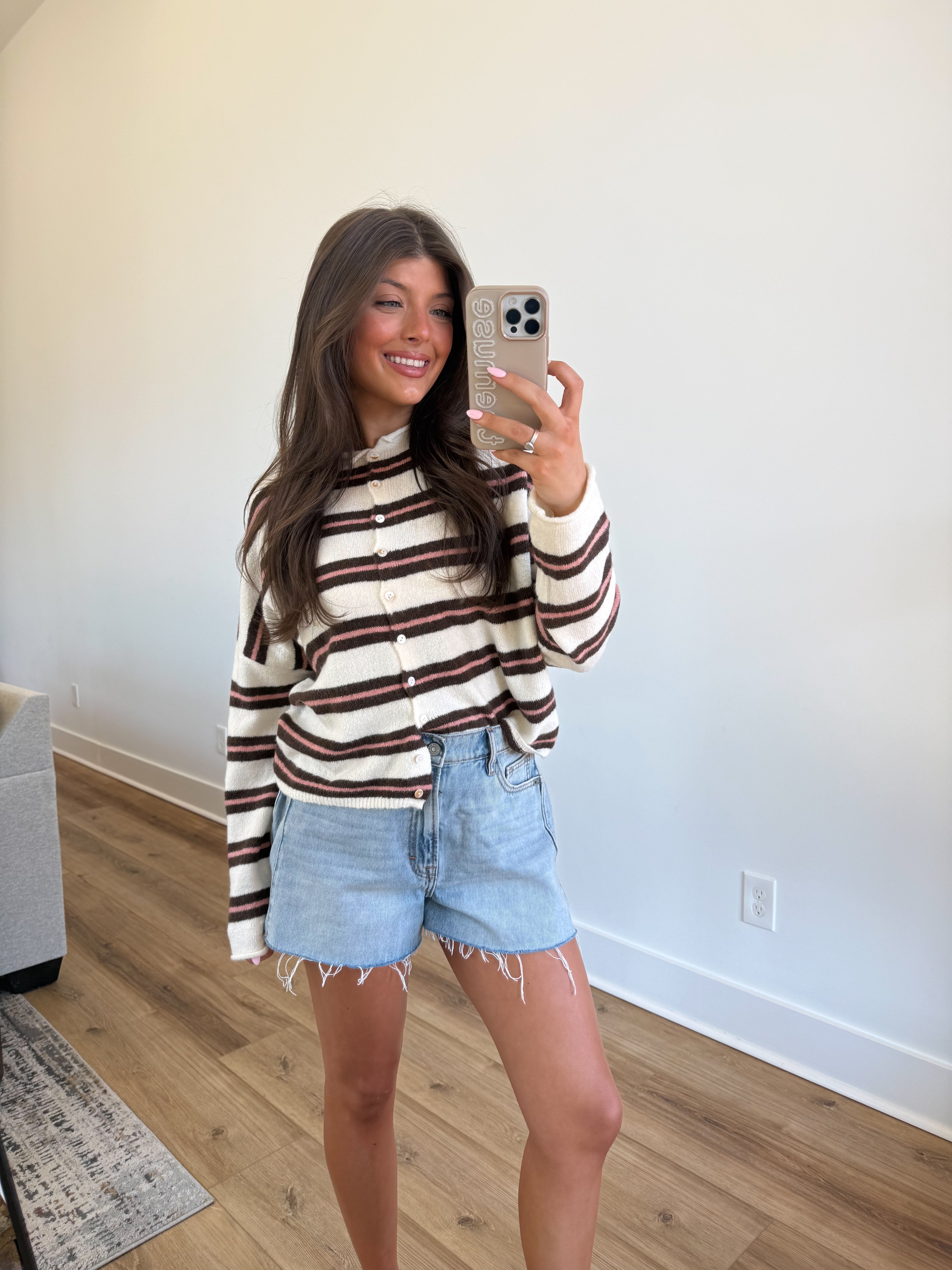 The Stripe Cardigan (Cream/Brown/Pink)