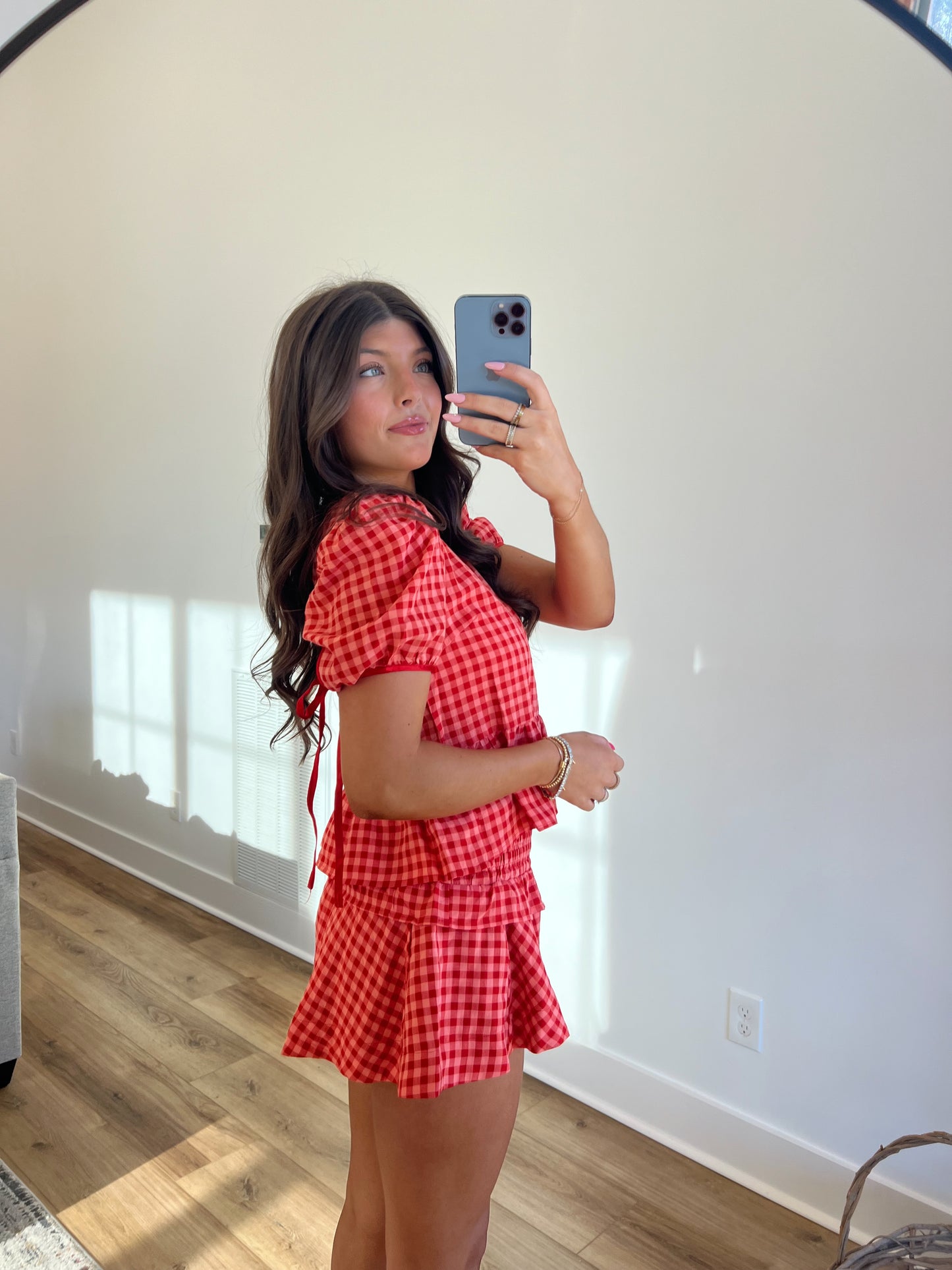 Orange/Red Plaid Ruffle Skort Set