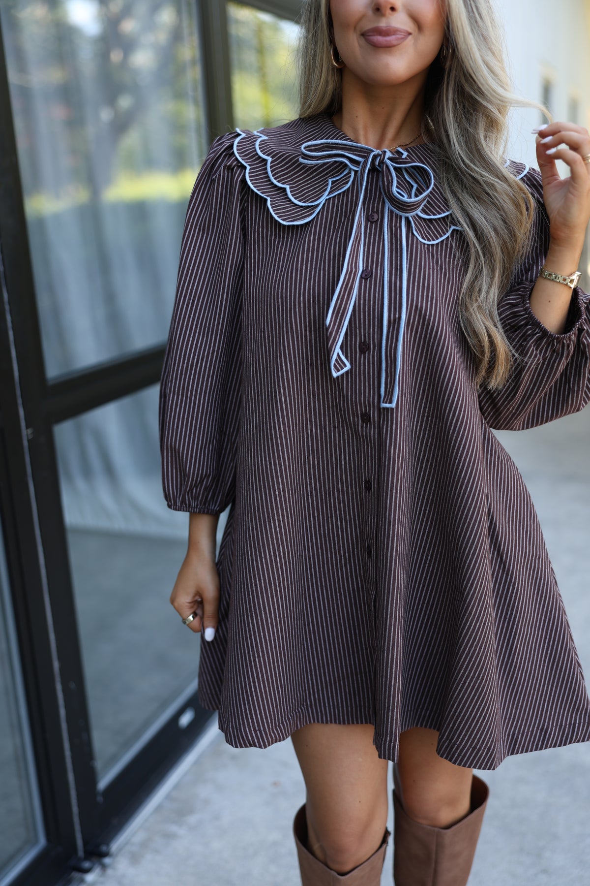 Honor Collared Mini Dress (Chocolate Brown)