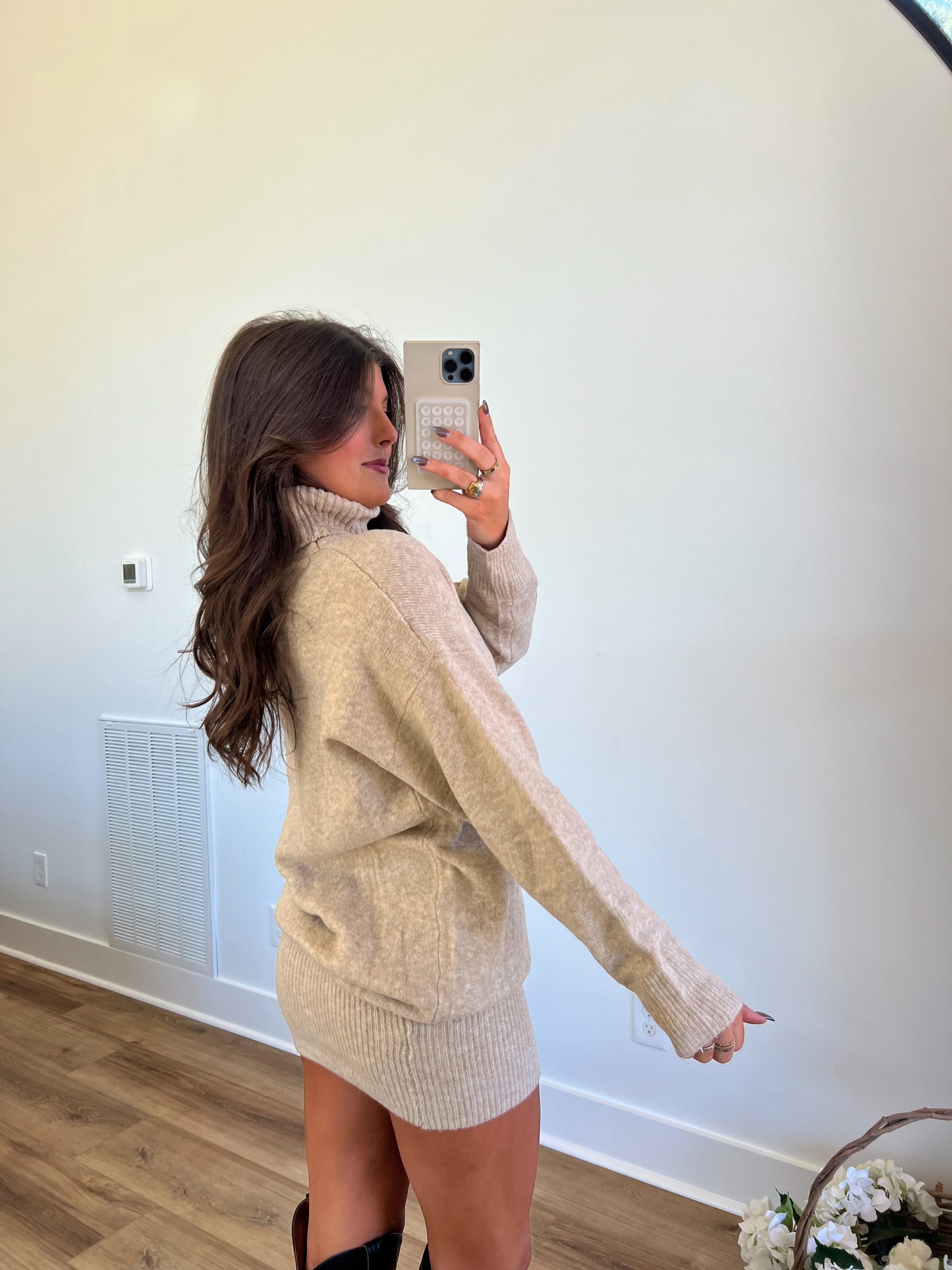 Cream TurtleNeck Sweater Dress