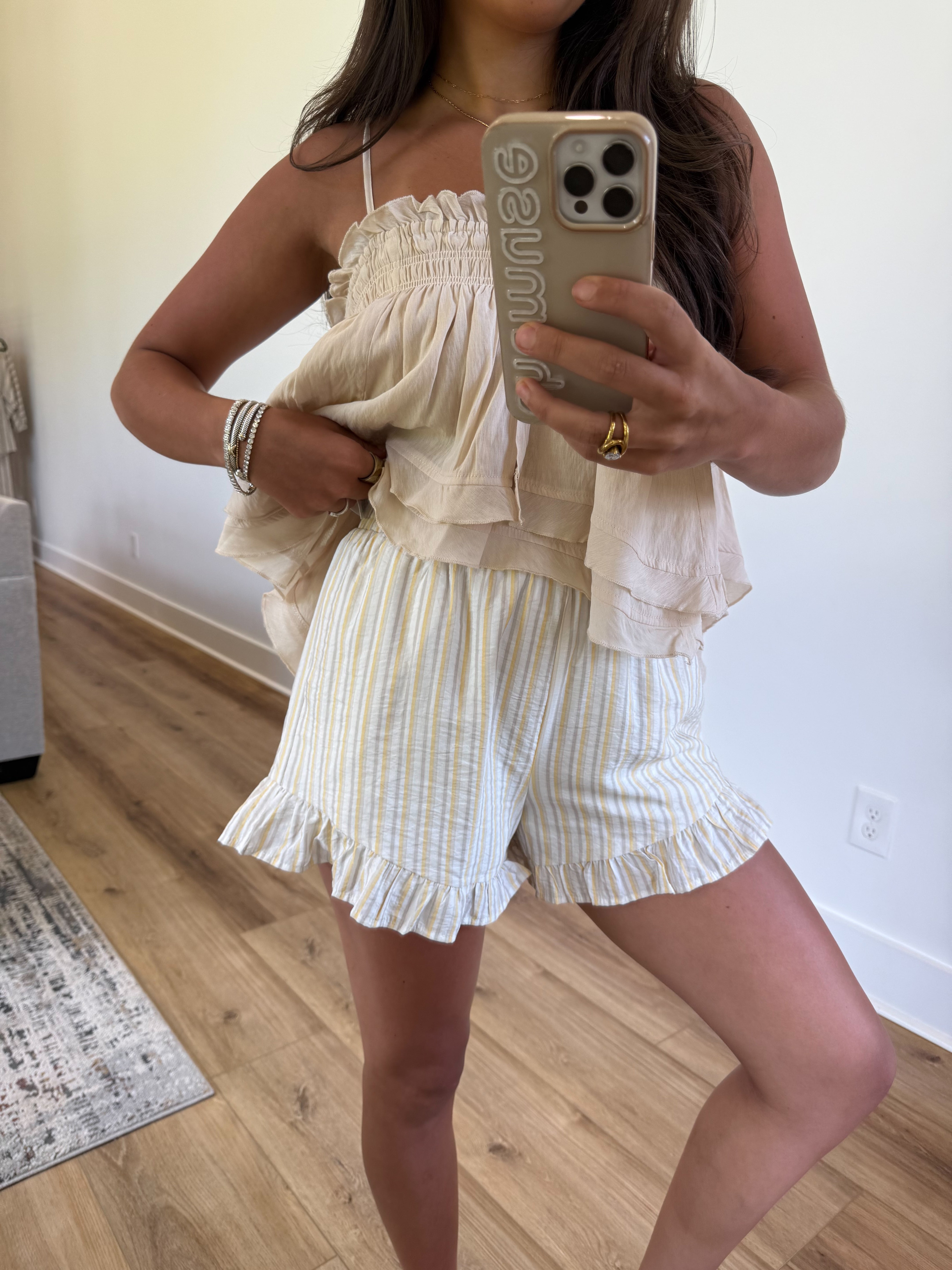 Lemon Lines Ruffle Shorts