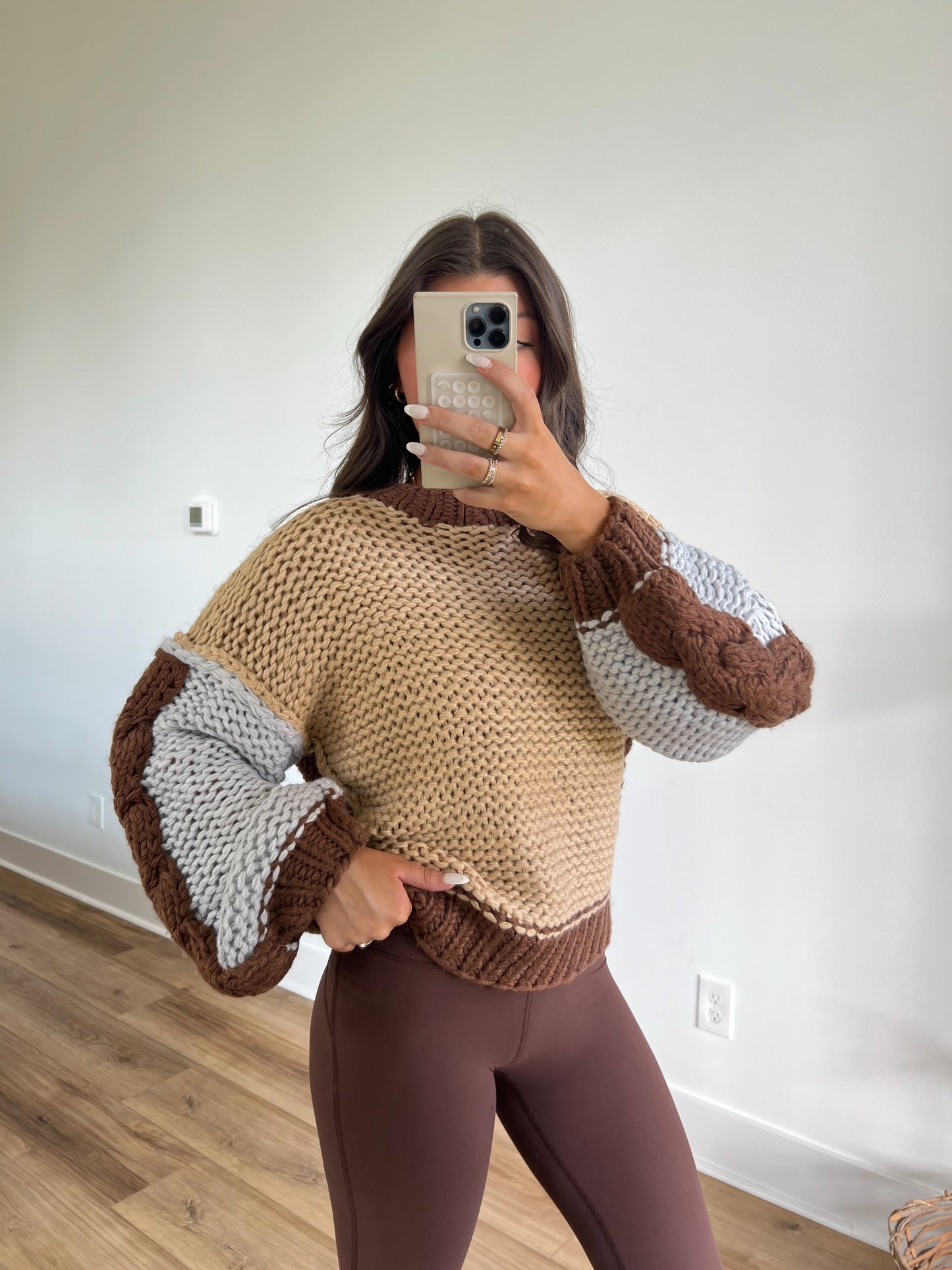 Crochet Chunk Knit Sweater (Taupe Multi)