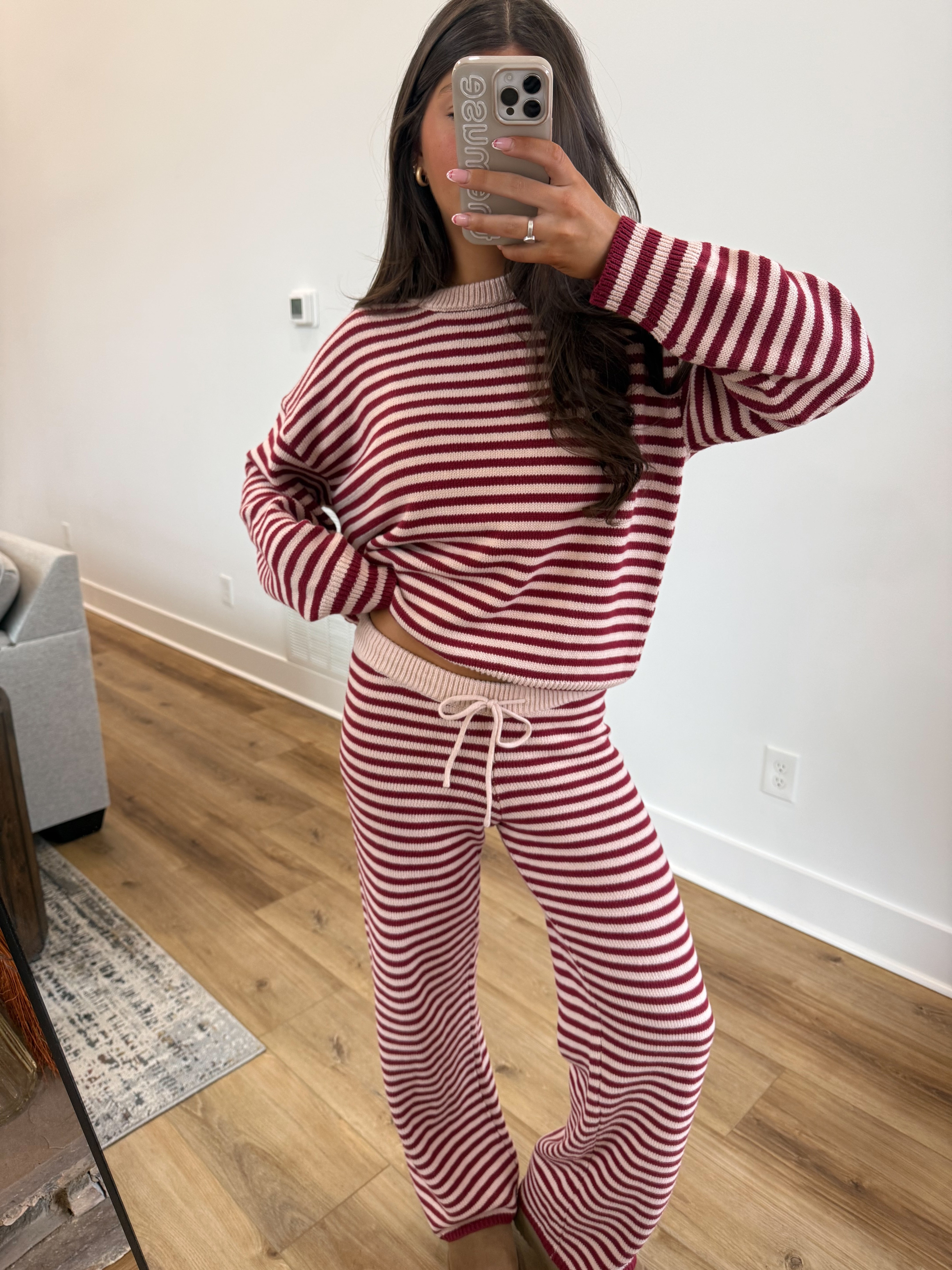 Stripe Lounge Set (Burgundy/Cream)