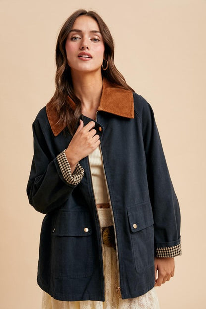 Corduroy Collar Barn Jacket (Navy)