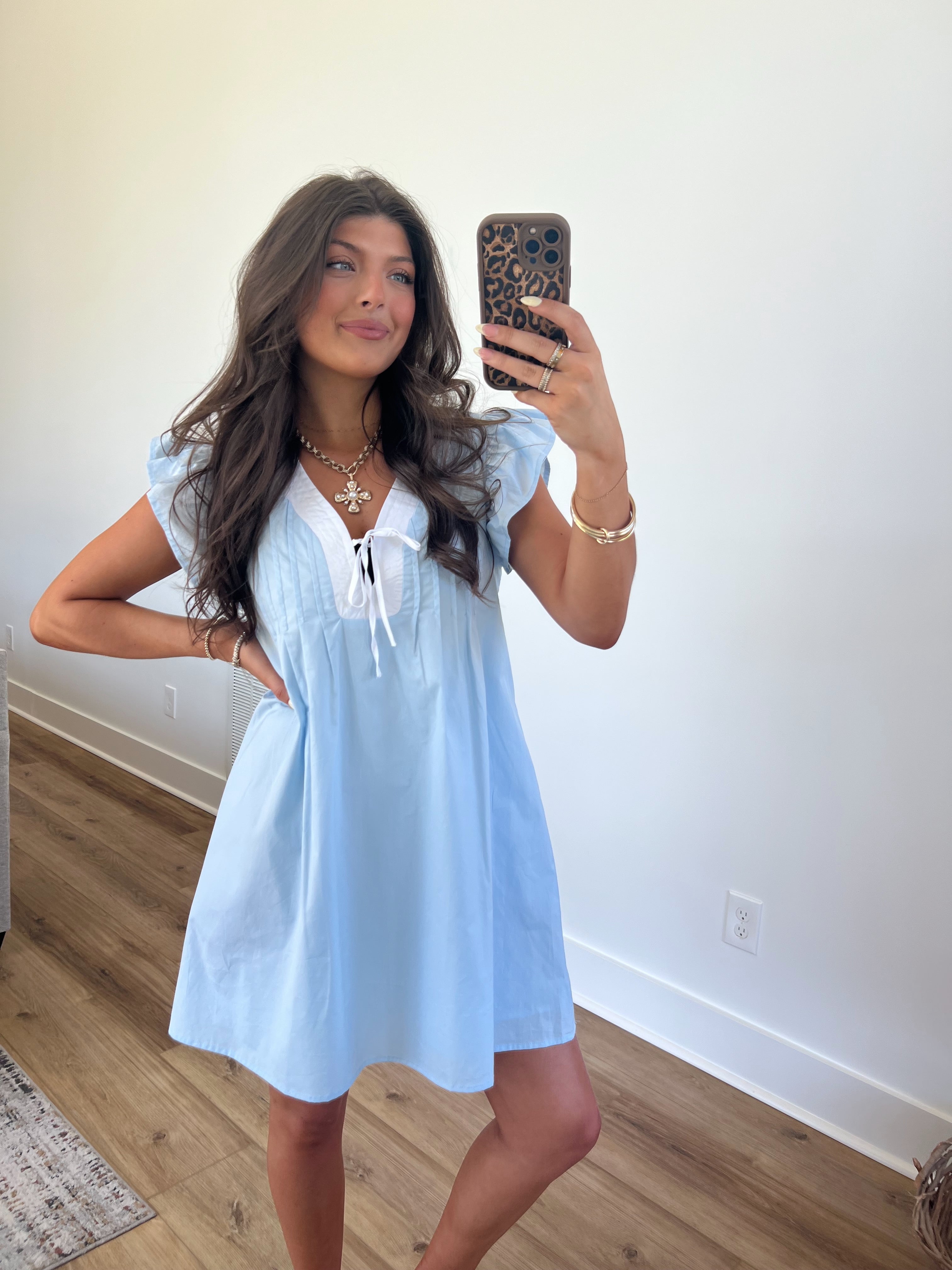 Baby Blue Pin Tuck Mini Dress