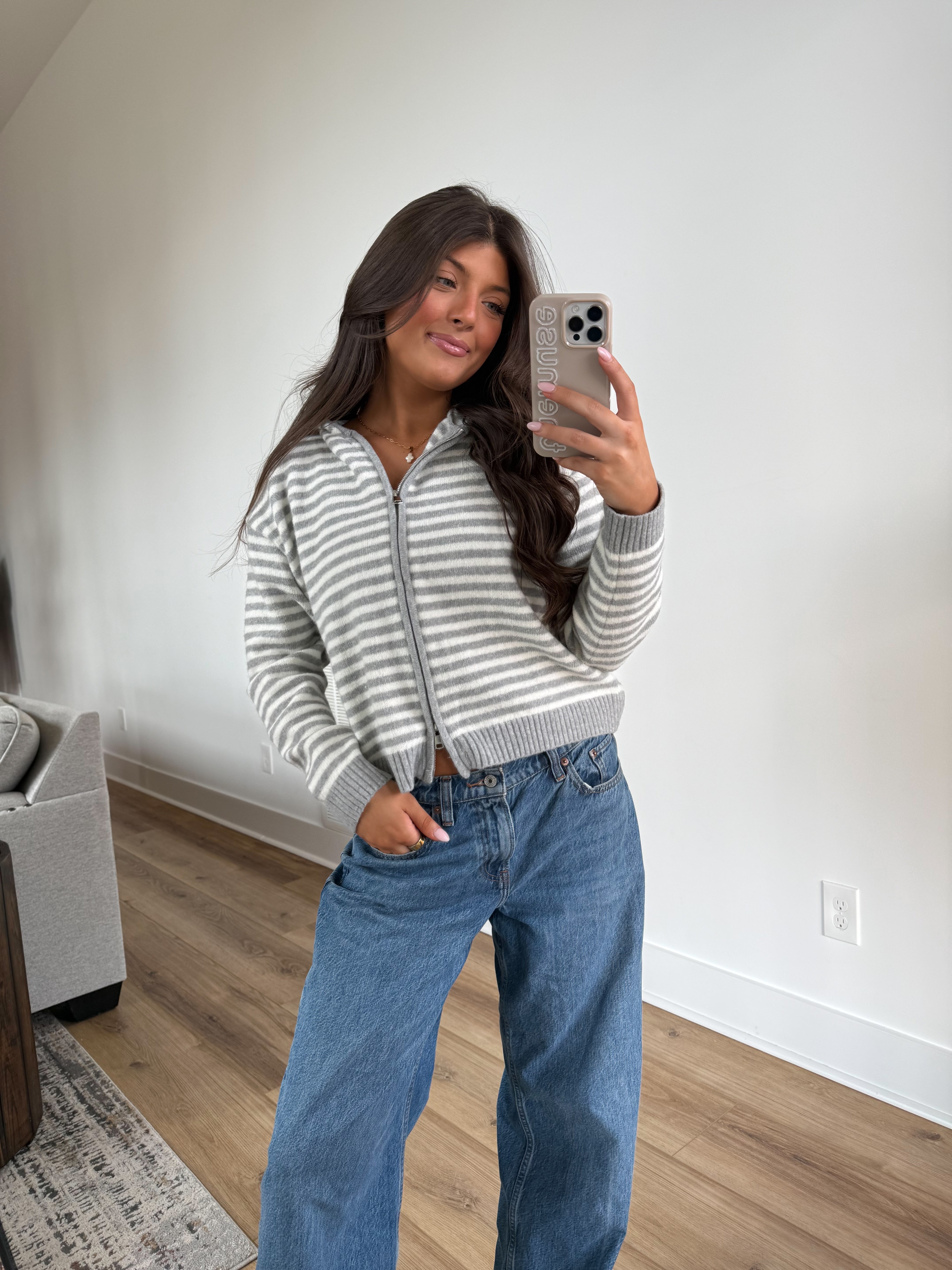 The Maddy Stripe Zip Up (Grey)