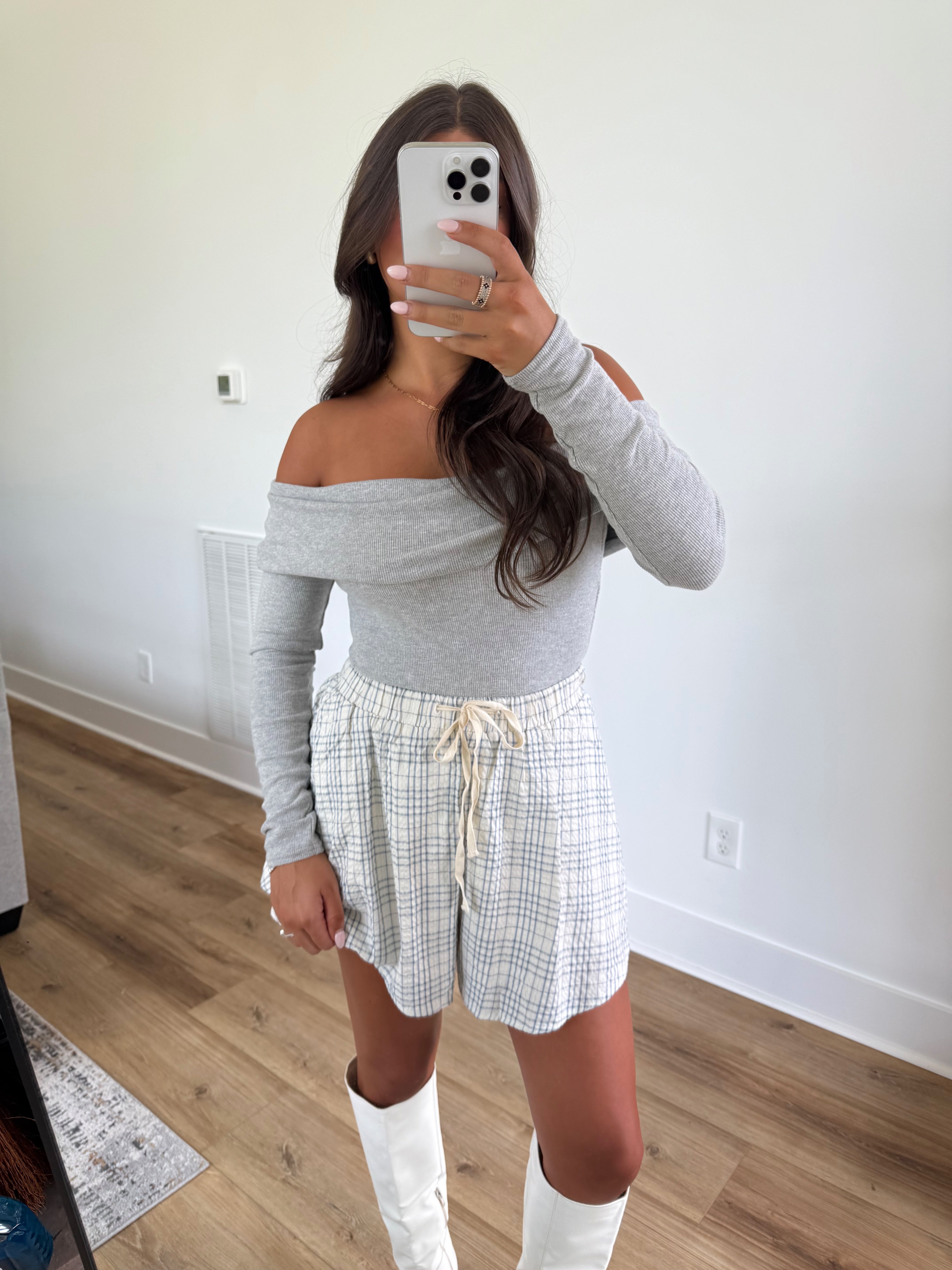Grey Off-Shoulder Bodysuit