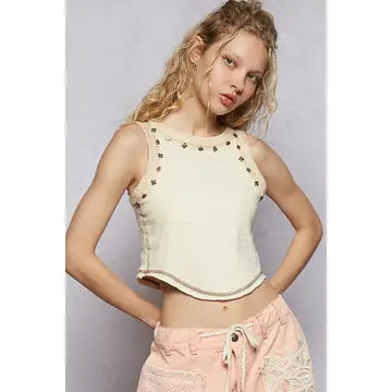 Studded Cream Tank (Restock)