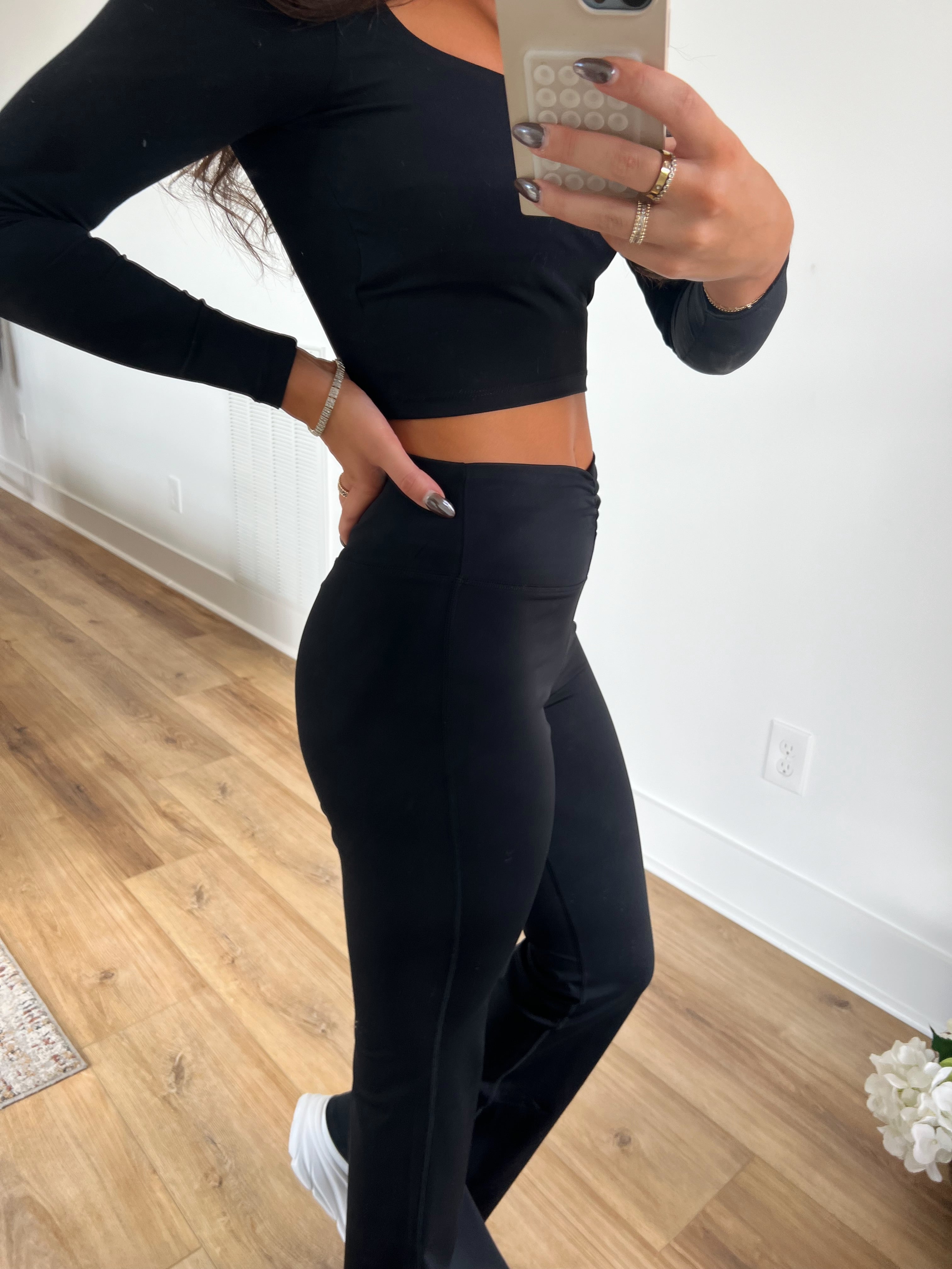 Black Ruched Waist Flare Leggings