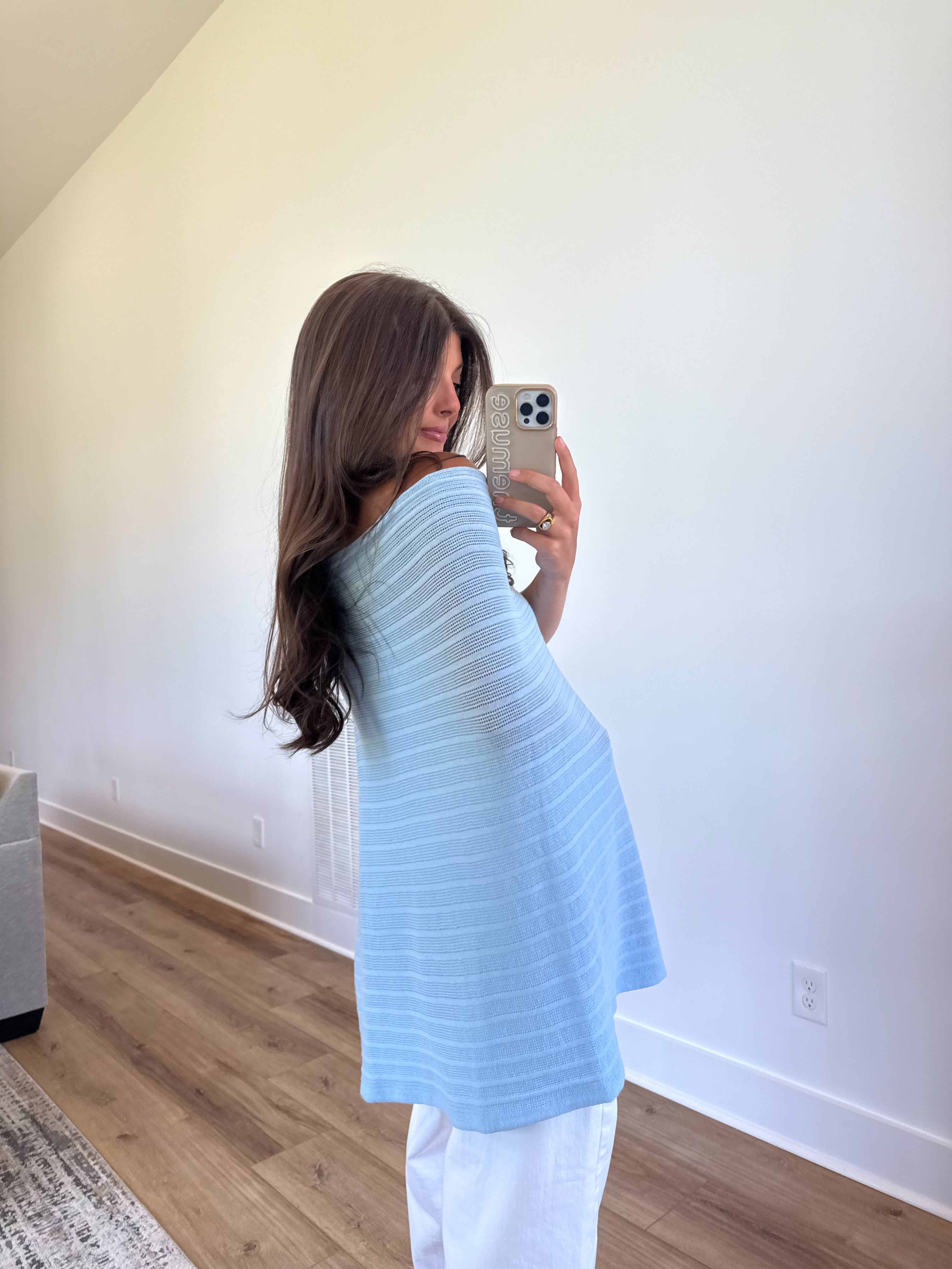 Blue Knit Poncho Top