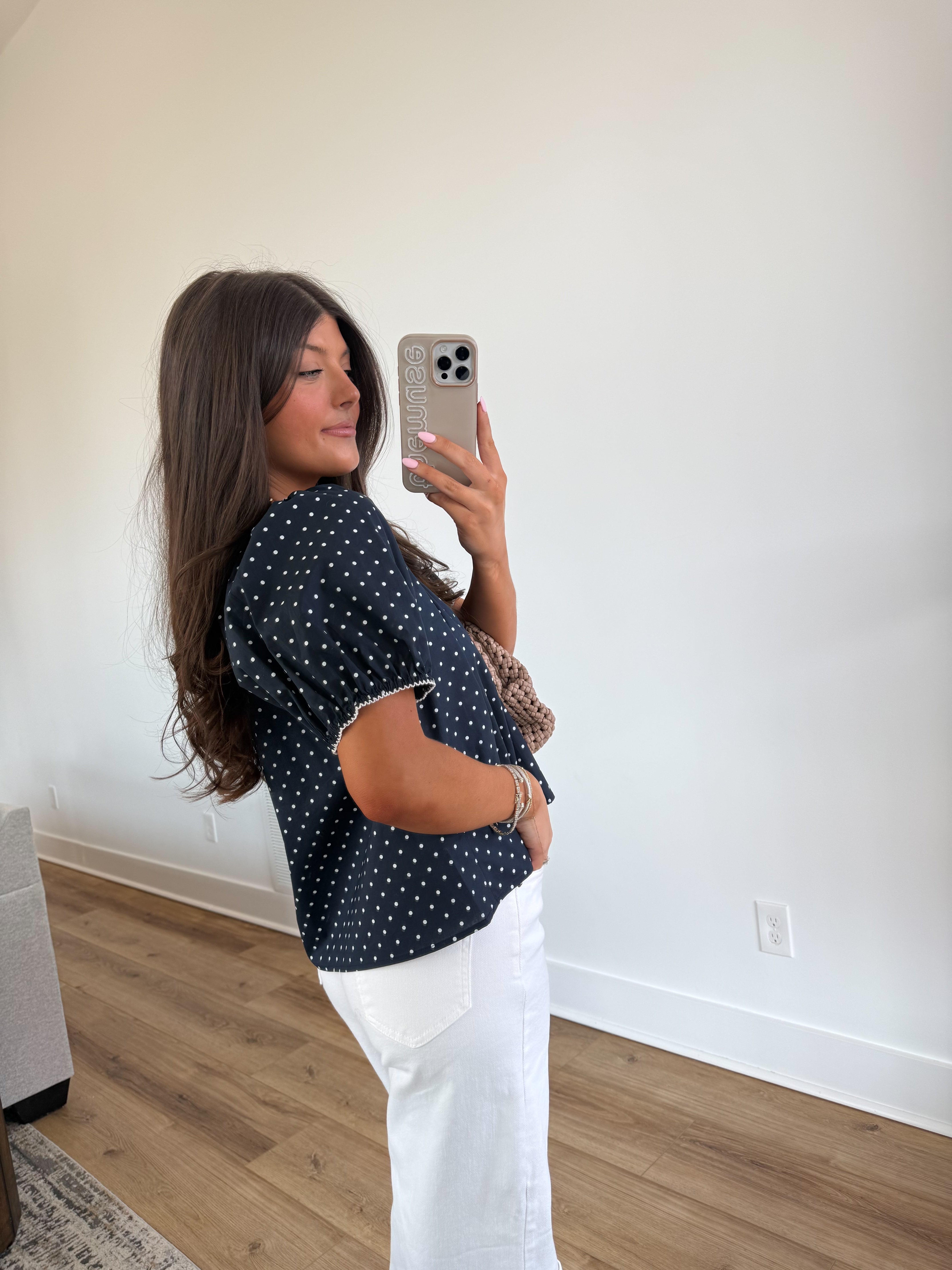 Polka Dot Button Top (Navy)(Restock)