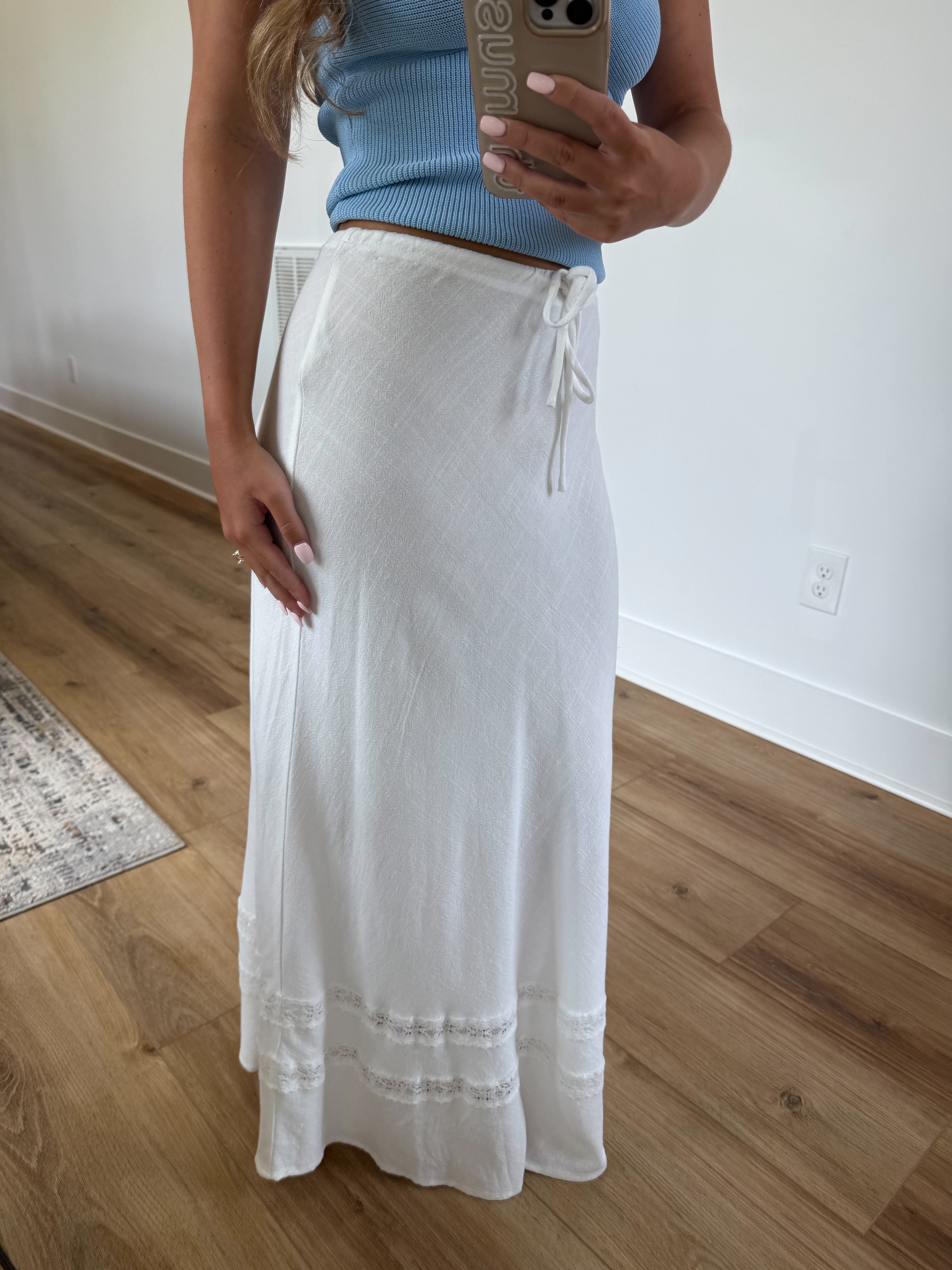 White Linen Midi Skirt