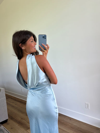Satin Blue Maxi Dress