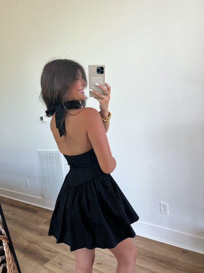 Black Halter Square Neck Mini Dress