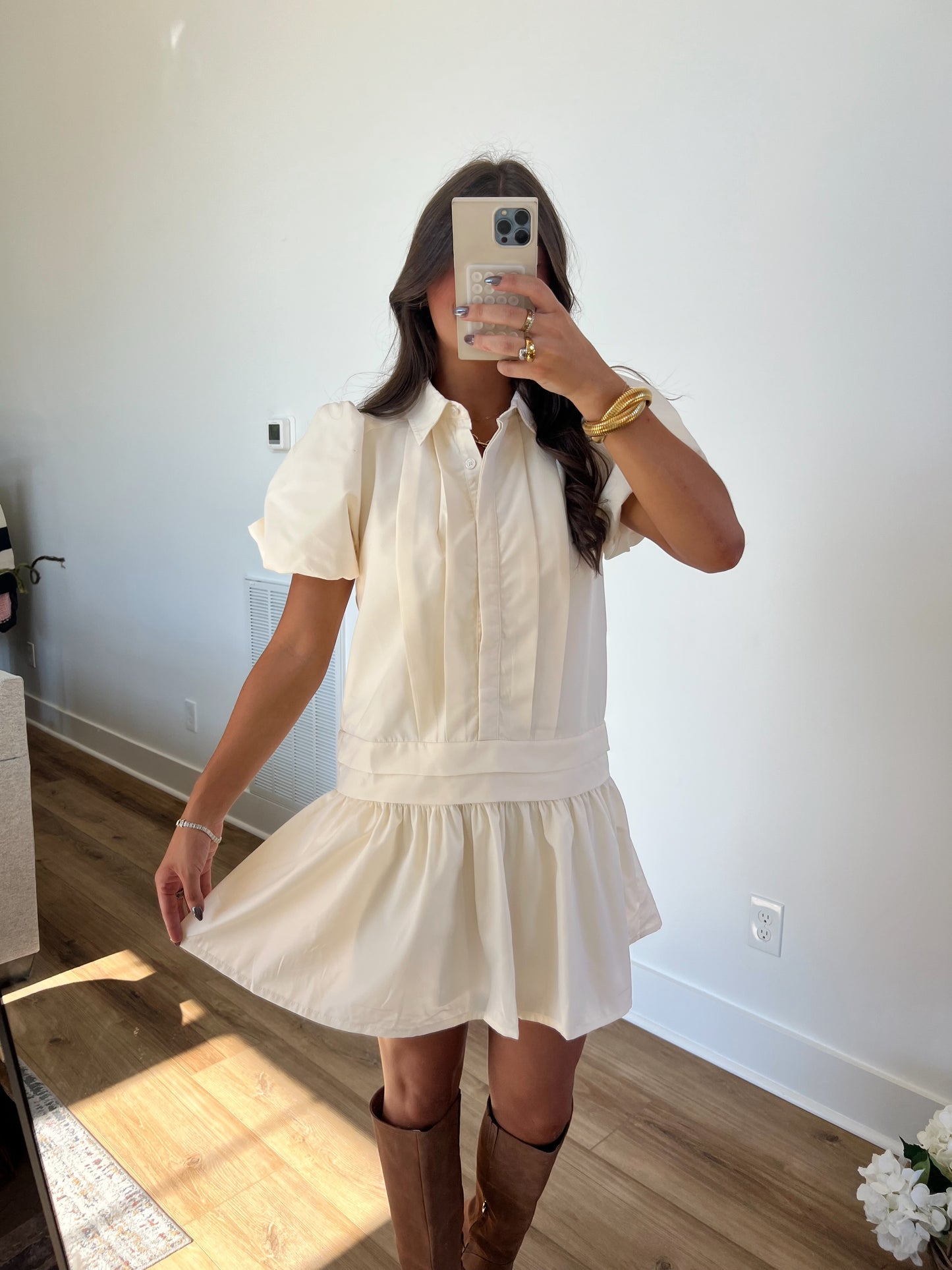 Cream Collared Mini Dress