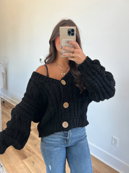 Black Chunky Knit Oversized Cardigan (Restock)