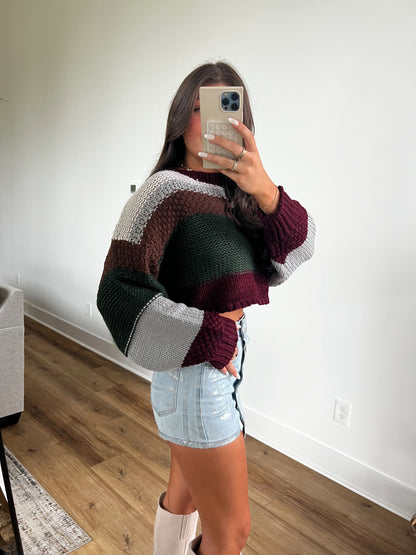 Winery Stripe Round Neck Sweater