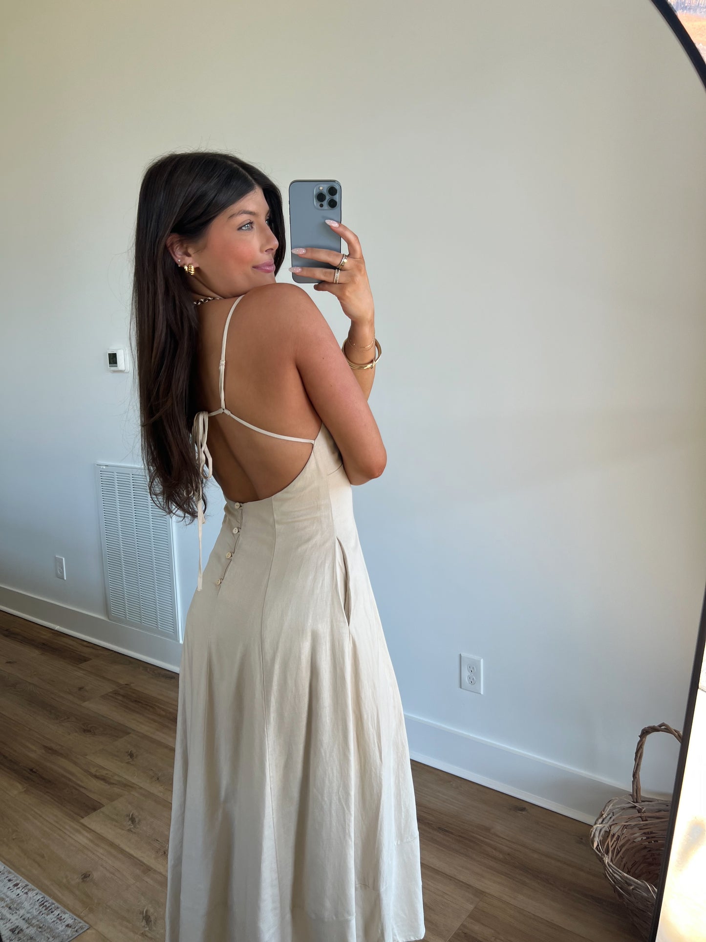 Beige Open Back Maxi Dress