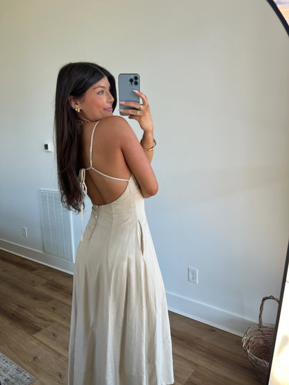 Beige Open Back Maxi Dress