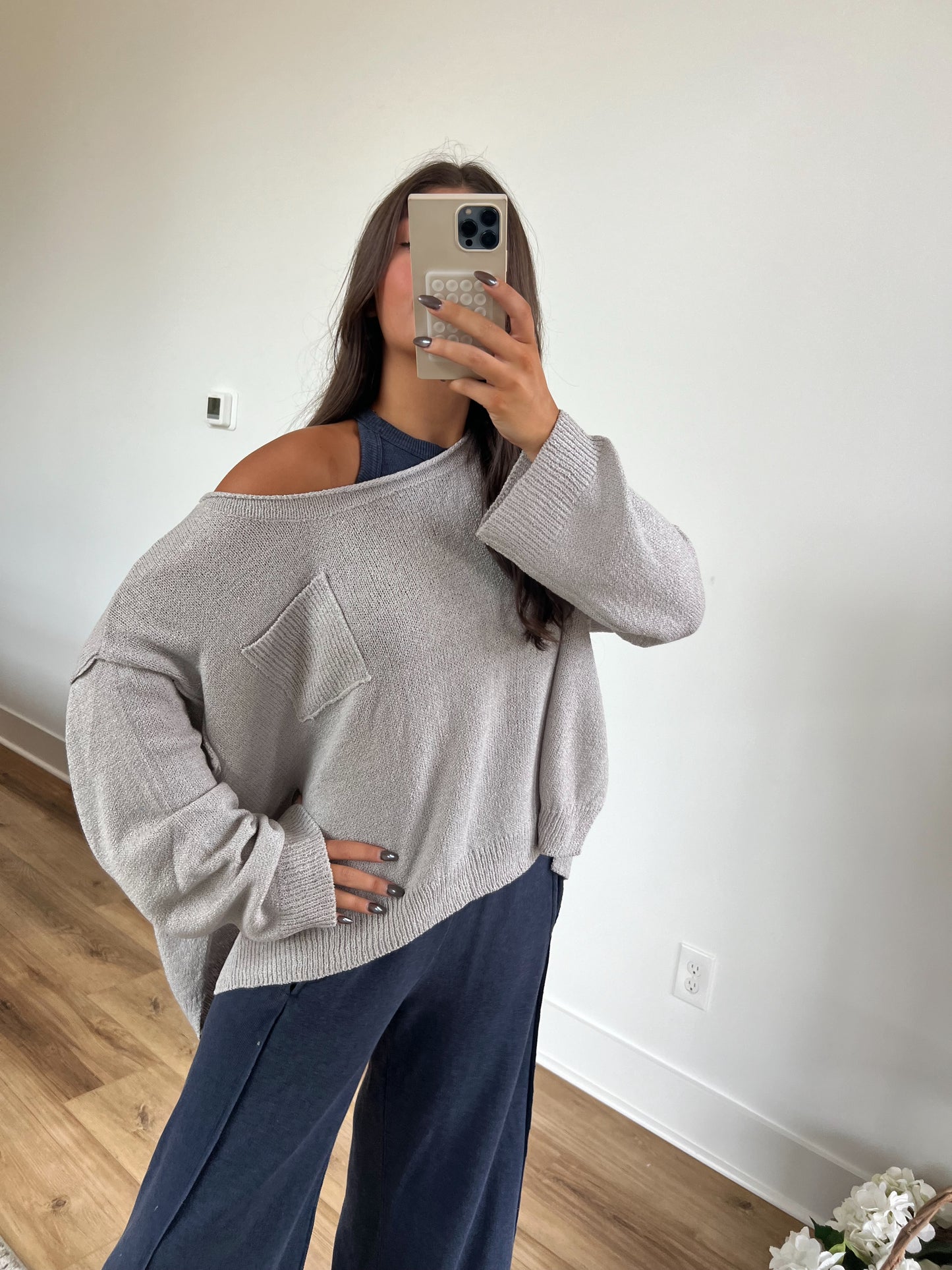 Grey Oversized Knit Sweater