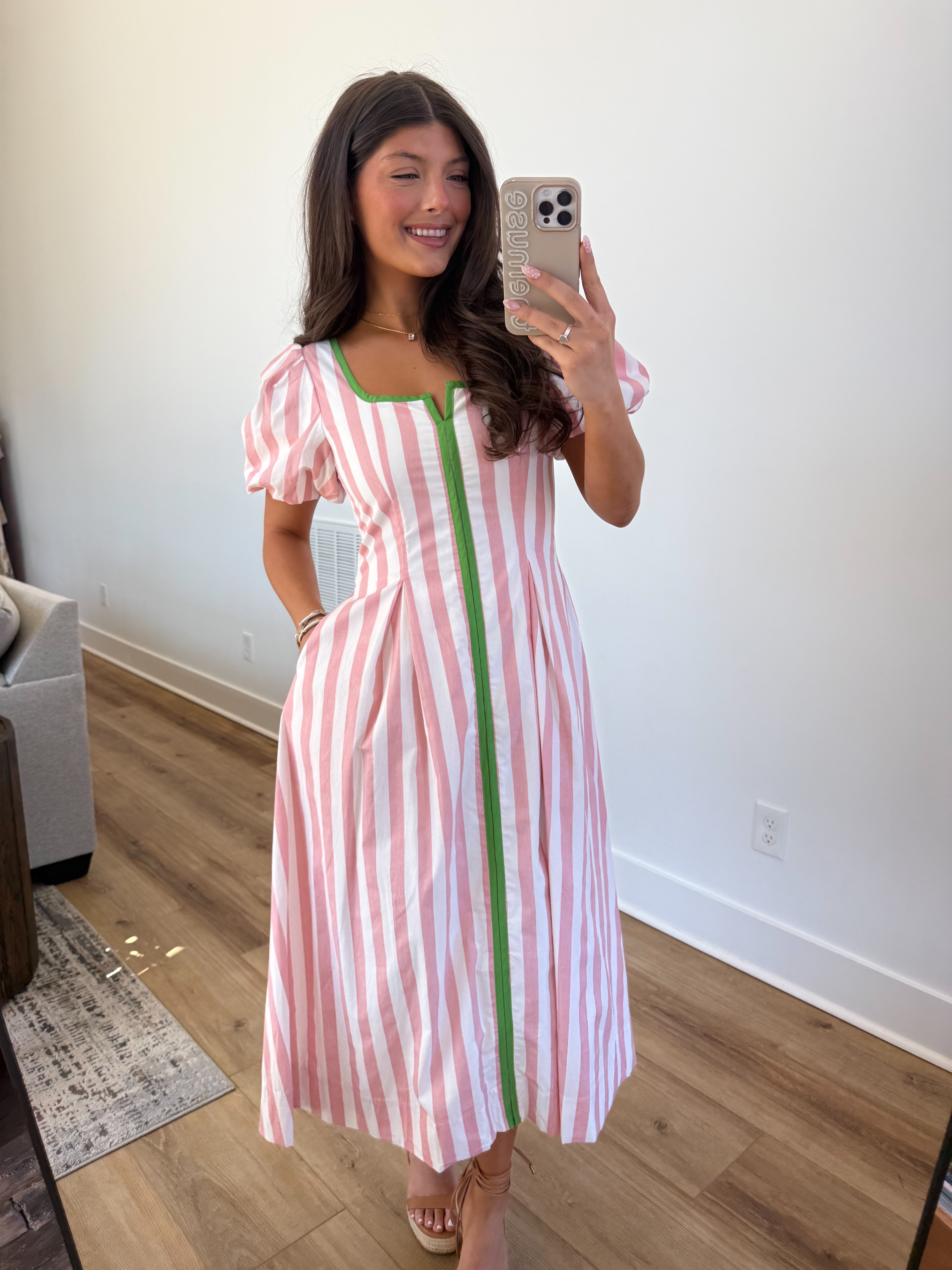 The Carolina Stripe Midi (Pink/Green)