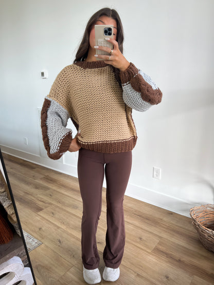 Crochet Chunk Knit Sweater (Taupe Multi)