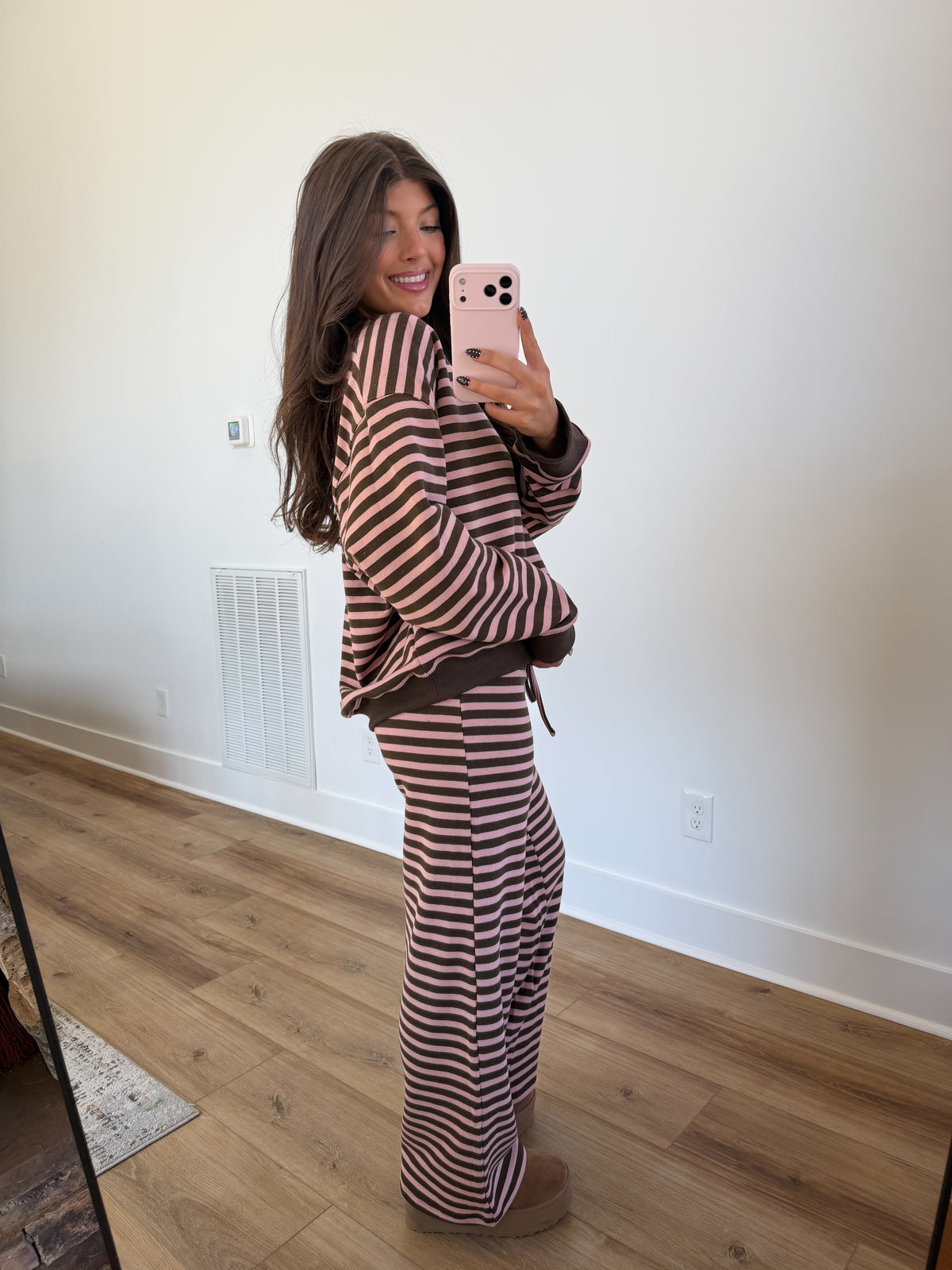 Stripe Henley Set (Pink/Mocha)