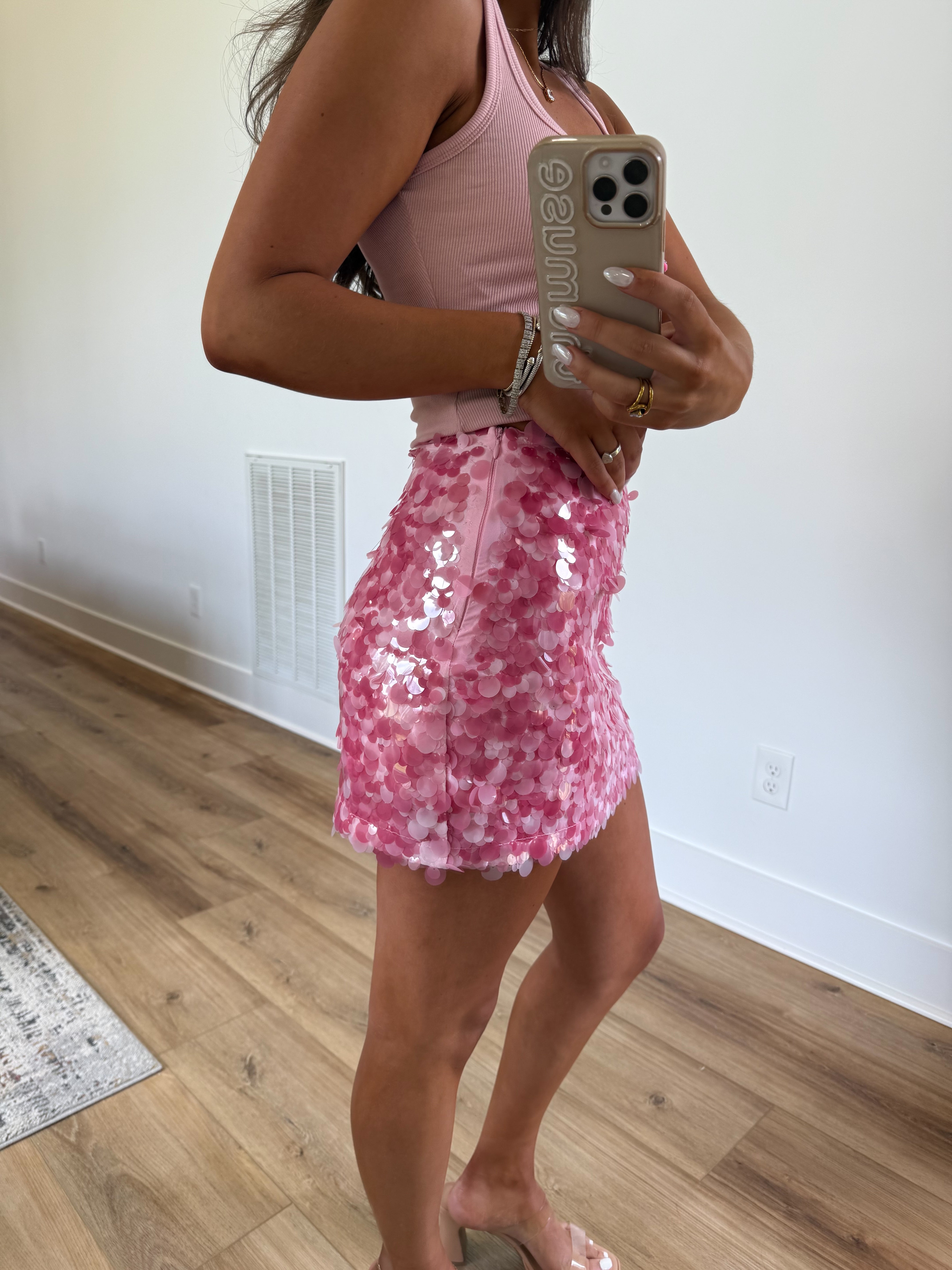 Pink Sequin Mini Skirt