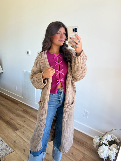 Multi-Color Sequin Chunky Long Knit Cardigan