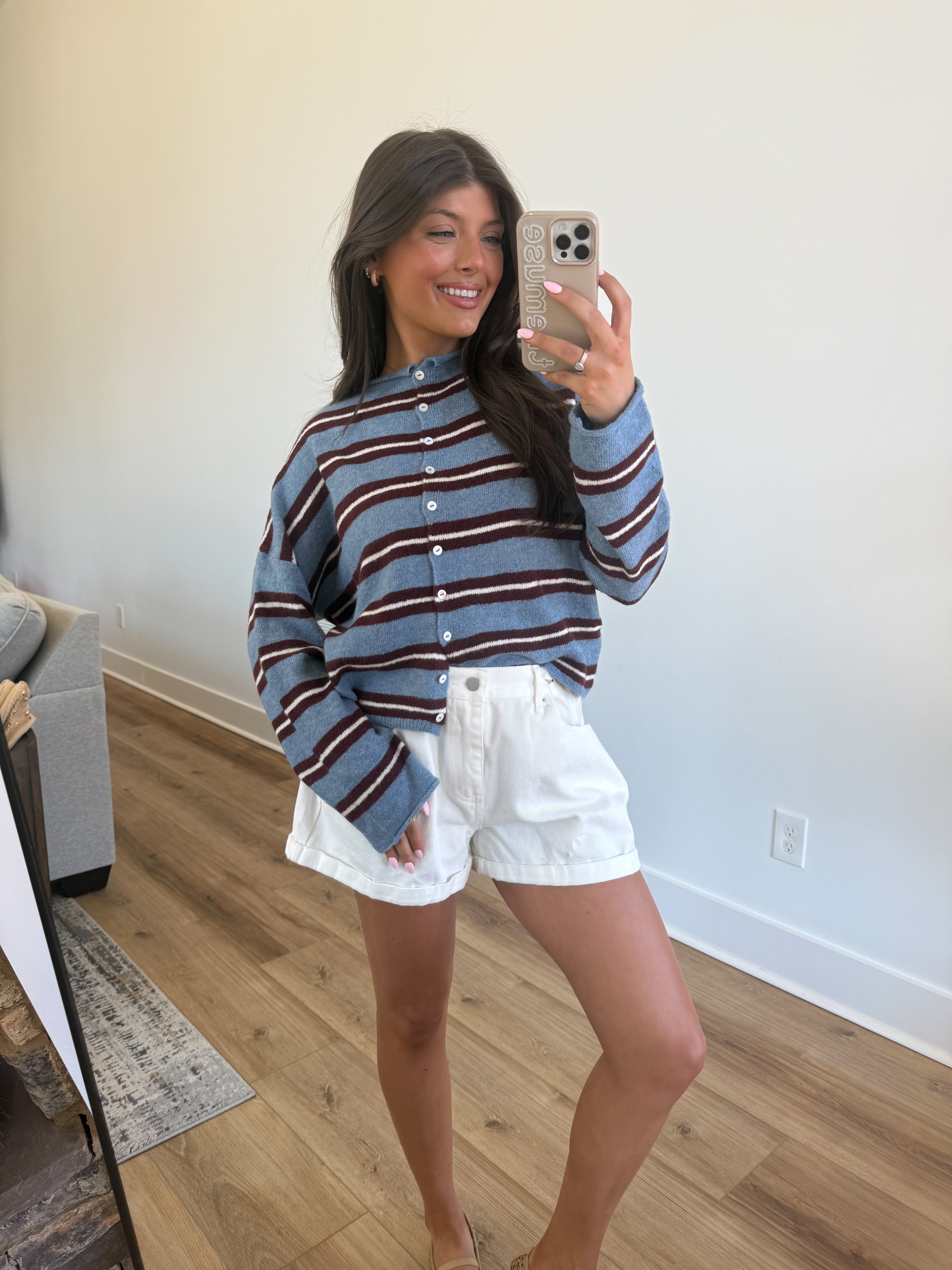 The Stripe Cardigan (Blue/Brown/Cream)