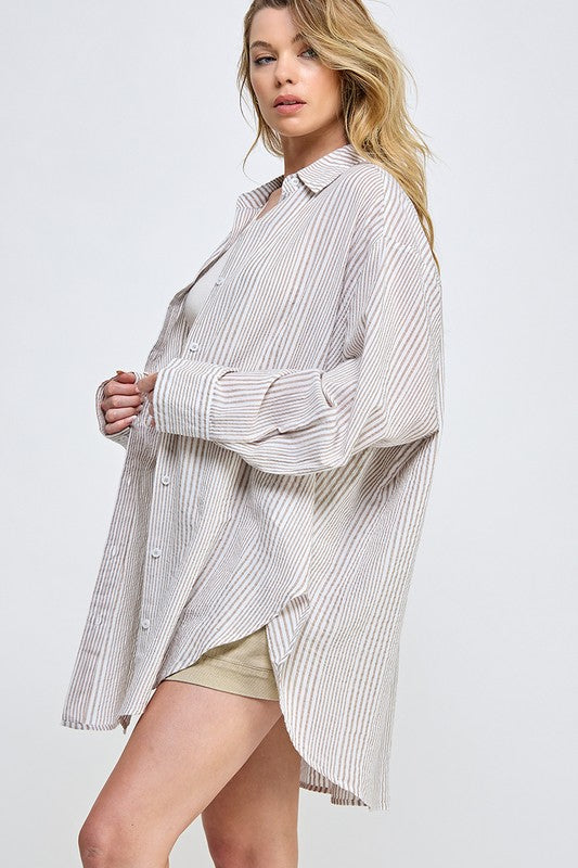 Shoreline Oversized Stripe Button Down Top