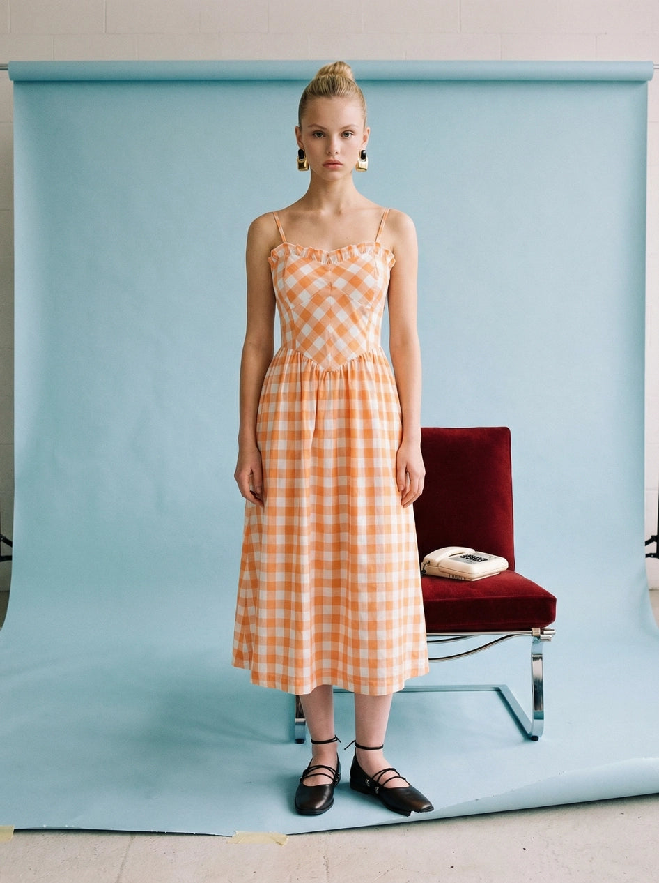 The Tangerine Gingham Midi