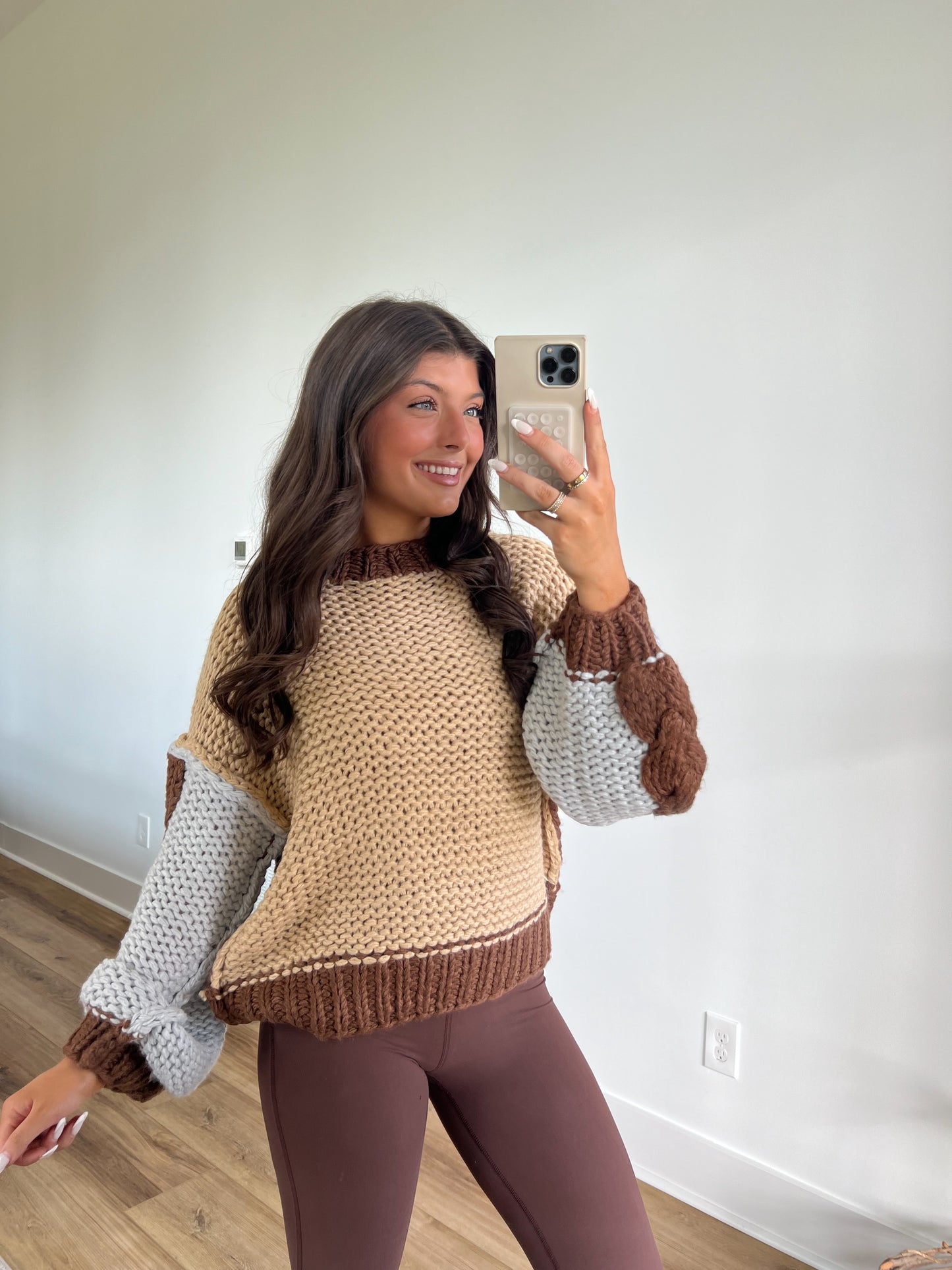 Crochet Chunk Knit Sweater (Taupe Multi)