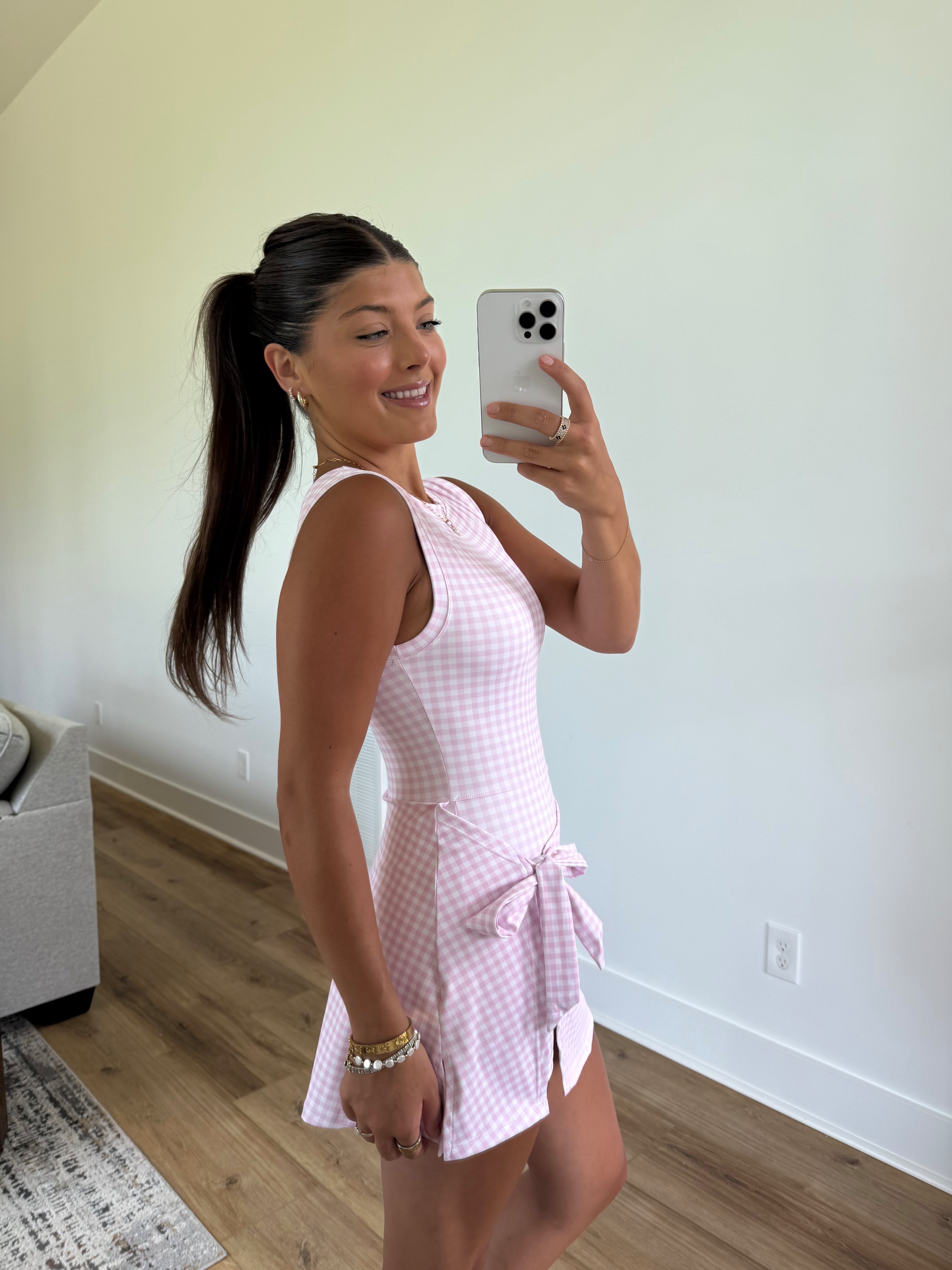 Pink Gingham Wrap Athletic Dress