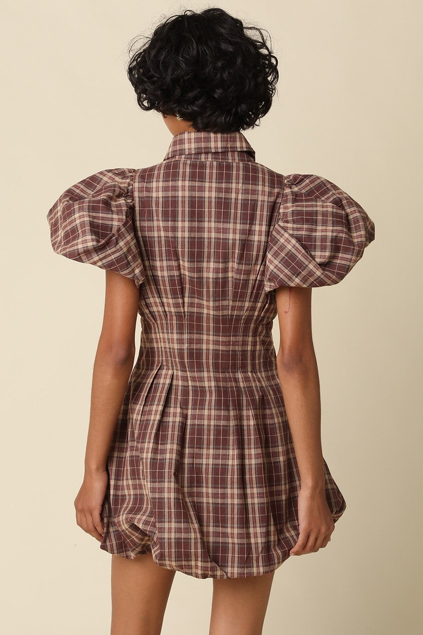 Puff & Plaid Mini Dress