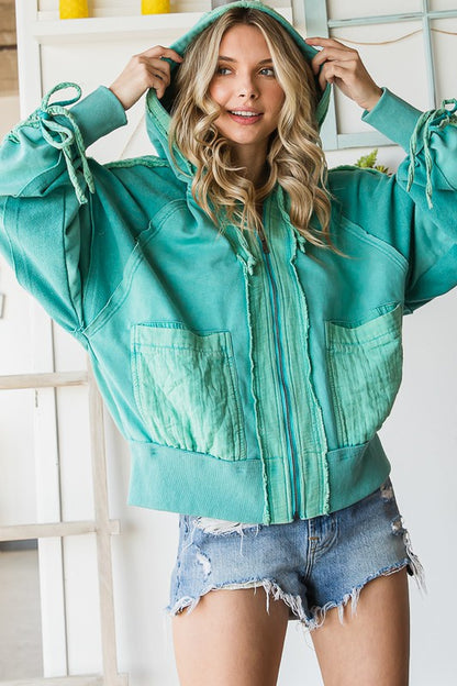 Teal Washed Zip-Up Jacket