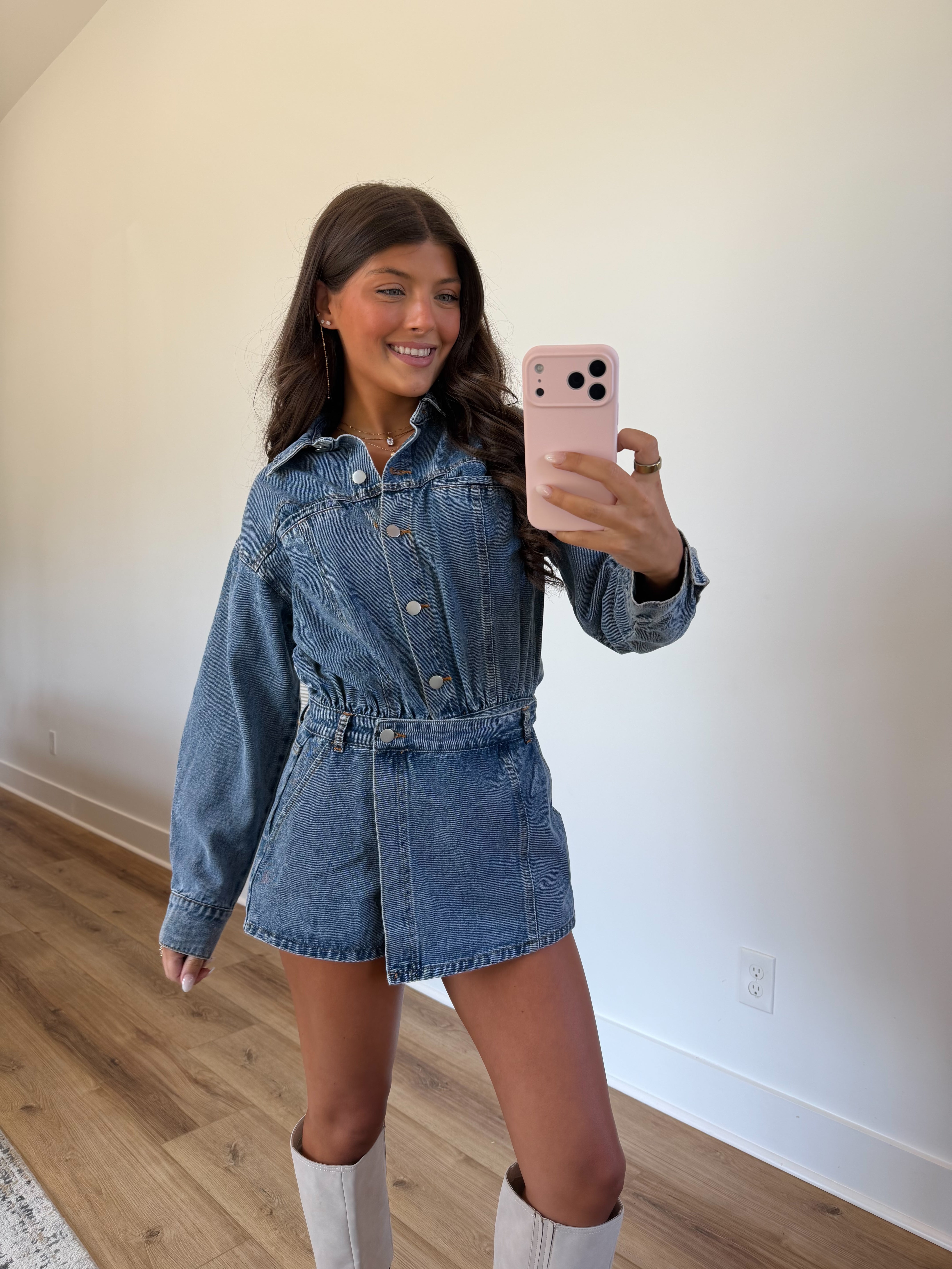 Denim Wrap Skort Romper