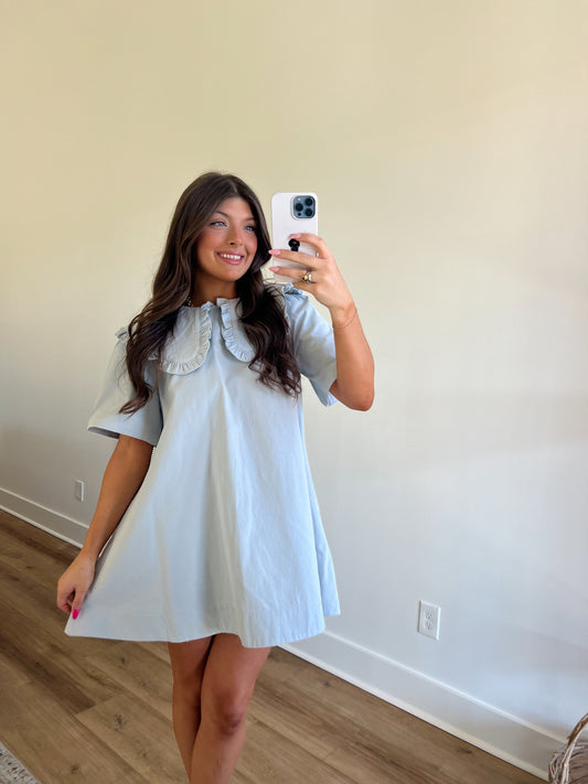 Baby Blue Denim Peter Pan Mini Dress