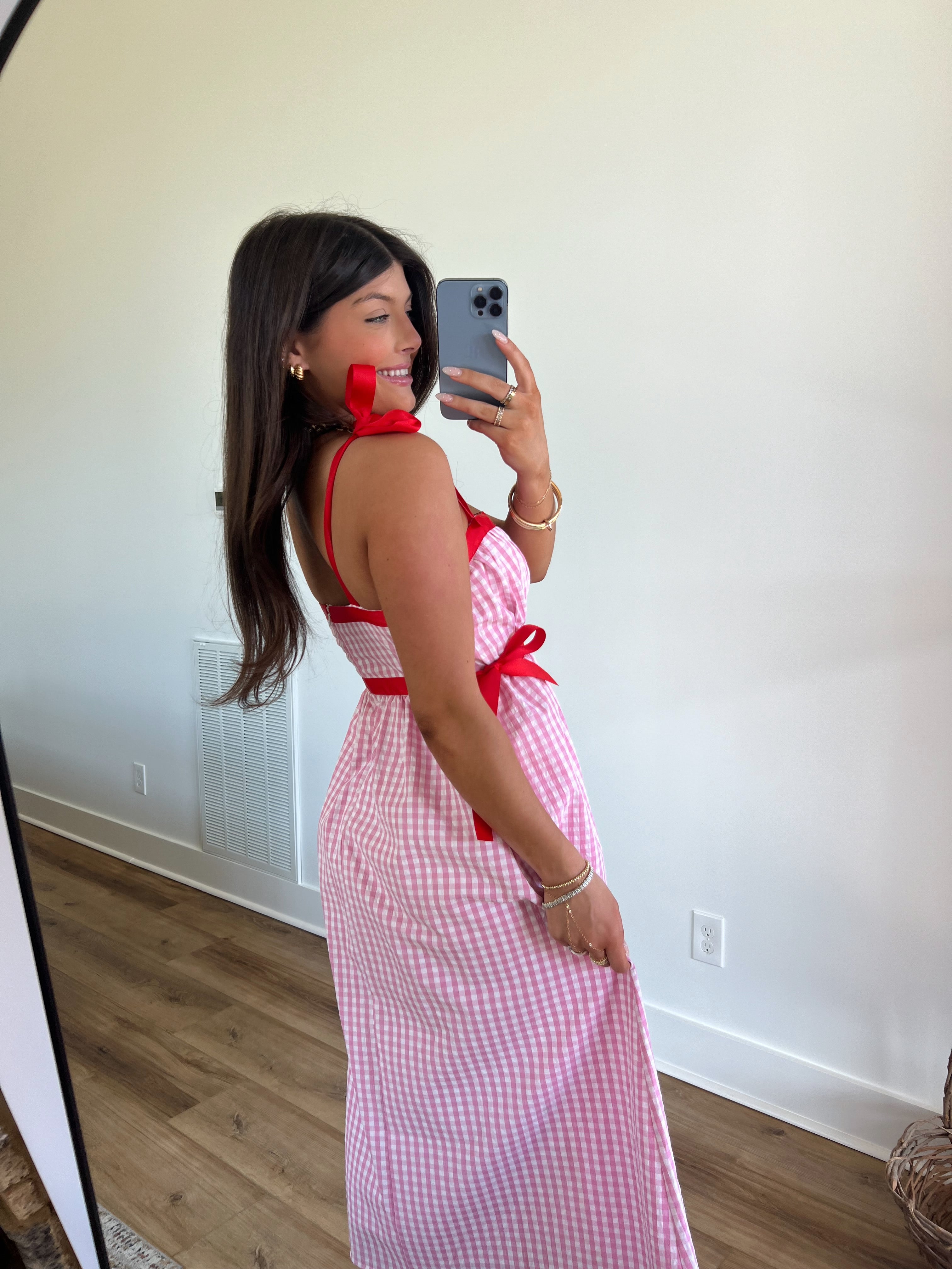 Pink/Red Plain Midi Dress