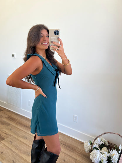 Sunday Turquoise Collared Mini Dress