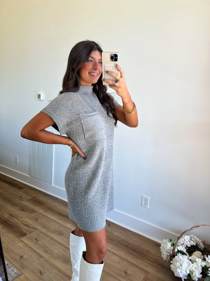 Grey Mock Neck Sweater Dress